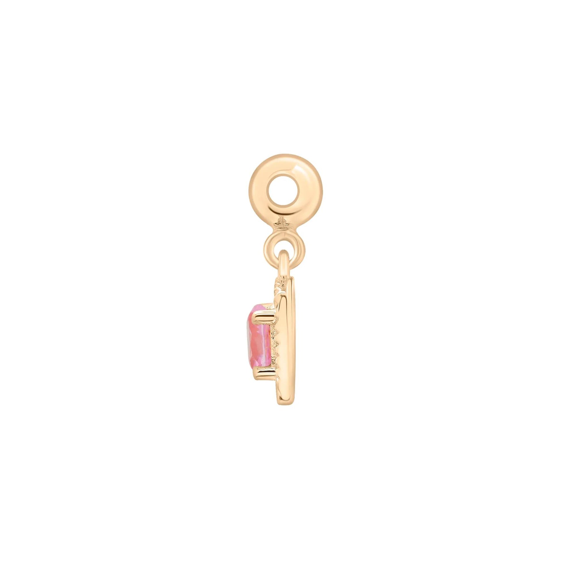Lab-Created Pink Sapphire Medallion Birthstone Bead Charm Vermeil Yellow Size 13.00mm