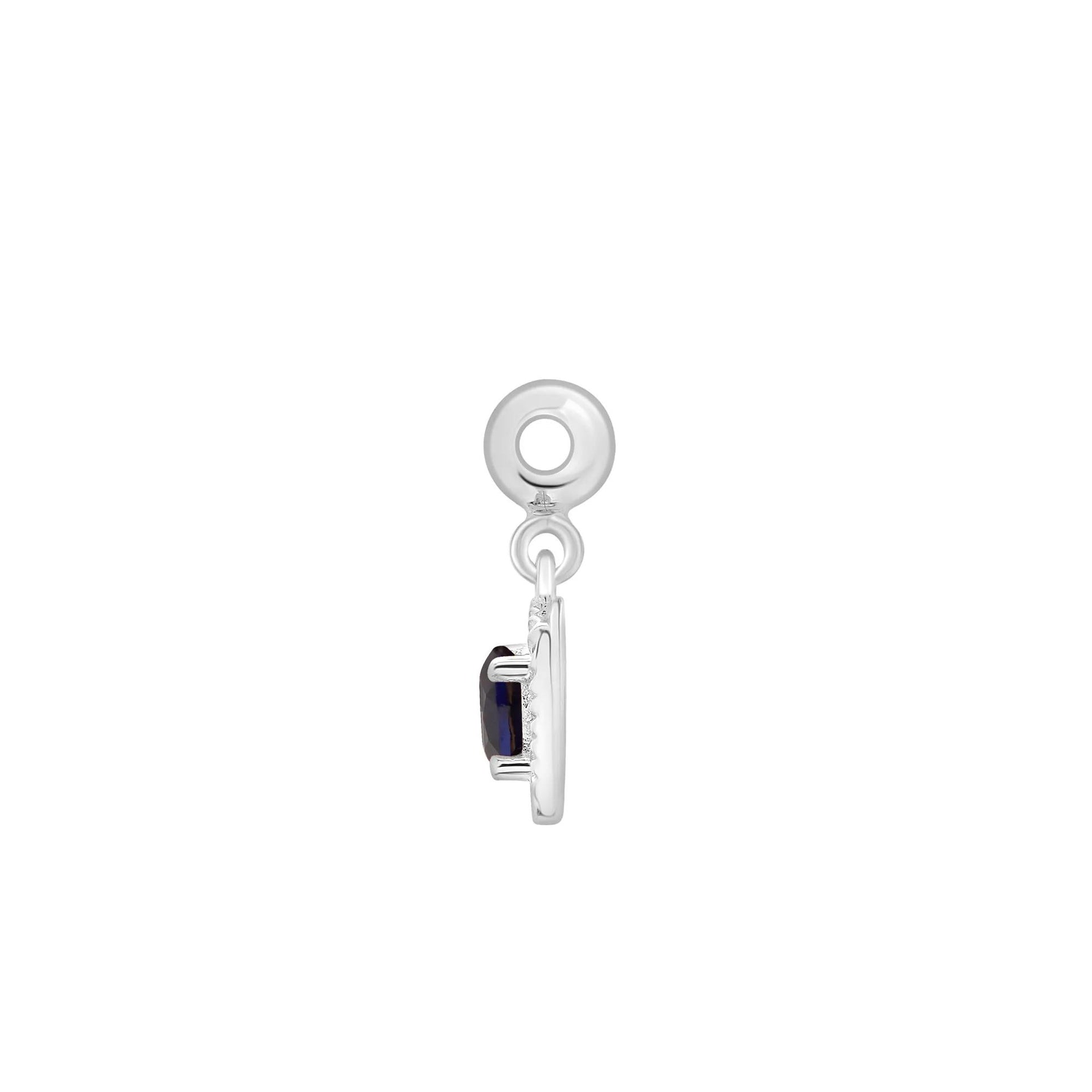 Lab-Created Blue Sapphire Medallion Birthstone Bead Charm .925 Sterling Silver White Size 13.00mm