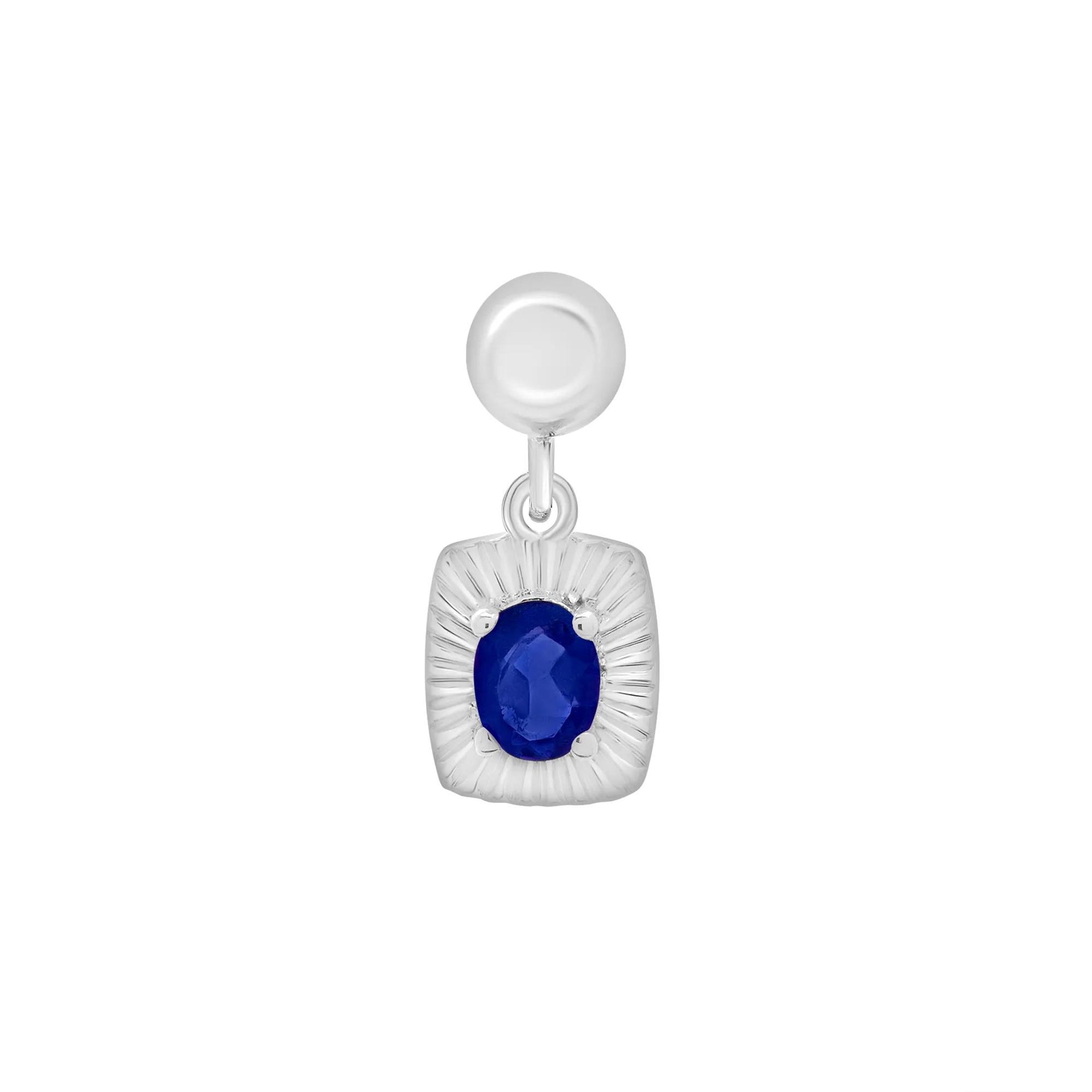 Lab-Created Blue Sapphire Medallion Birthstone Bead Charm .925 Sterling Silver White Size 13.00mm