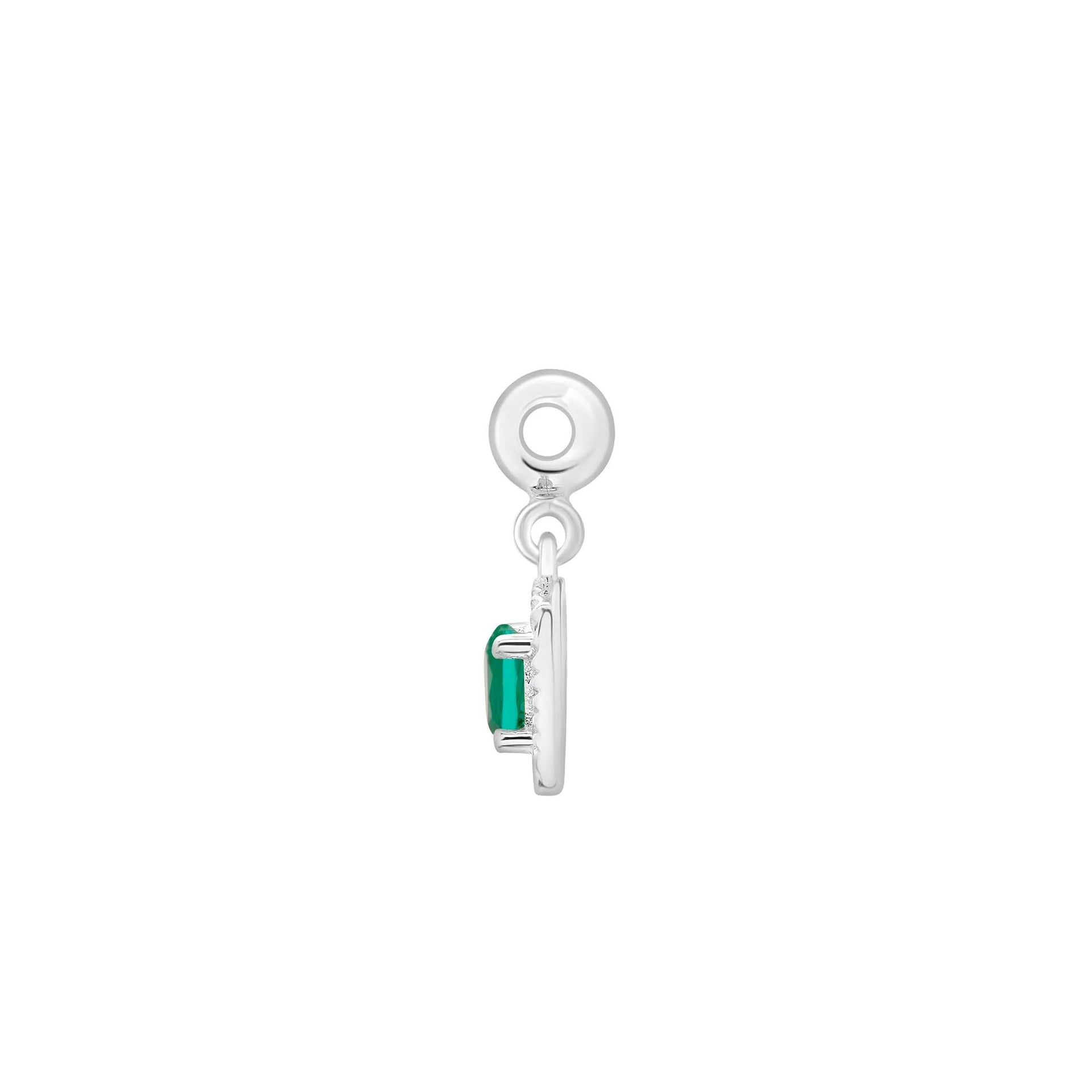 Lab-Created Emerald Medallion Birthstone Bead Charm .925 Sterling Silver White Size 13.00mm