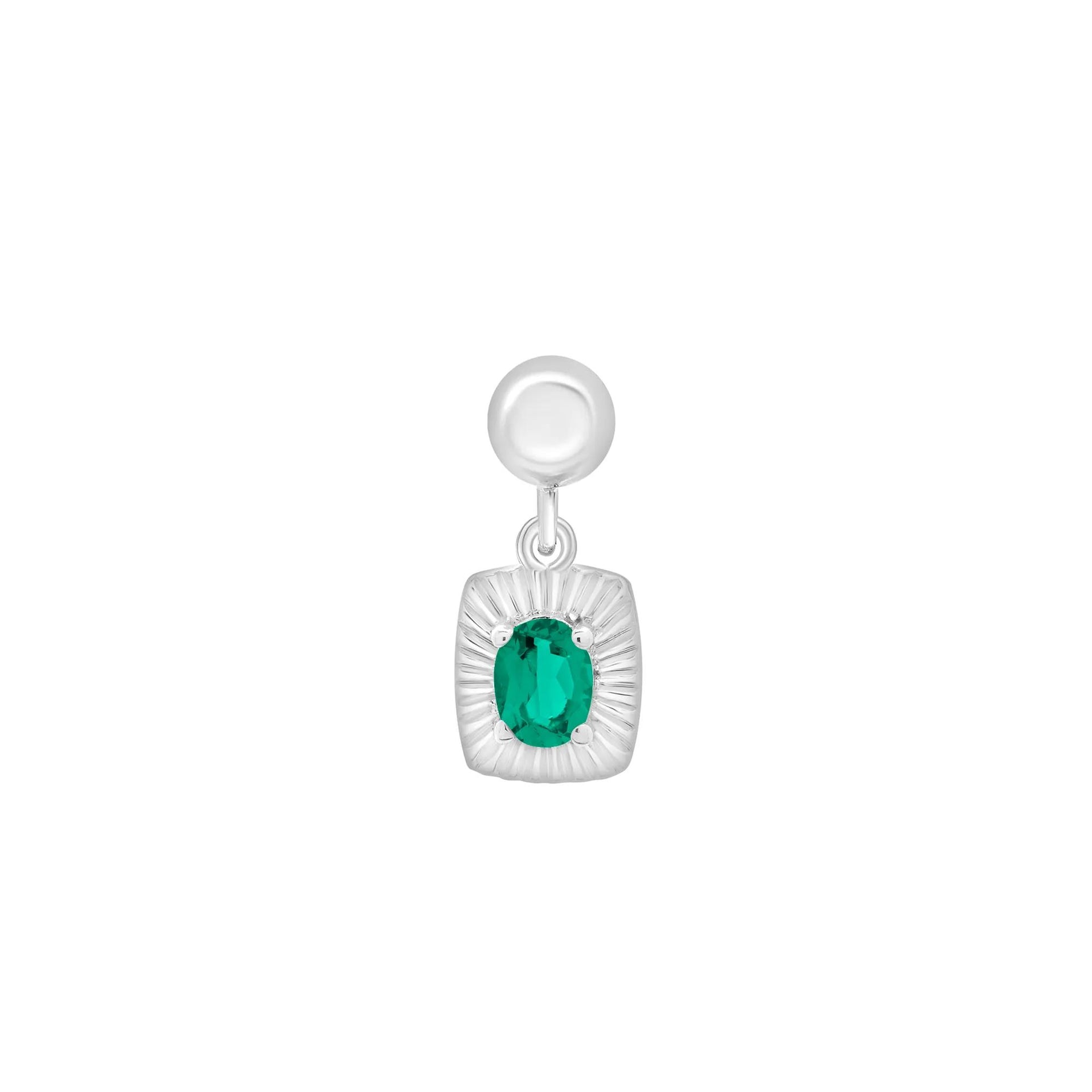 Lab-Created Emerald Medallion Birthstone Bead Charm .925 Sterling Silver White Size 13.00mm