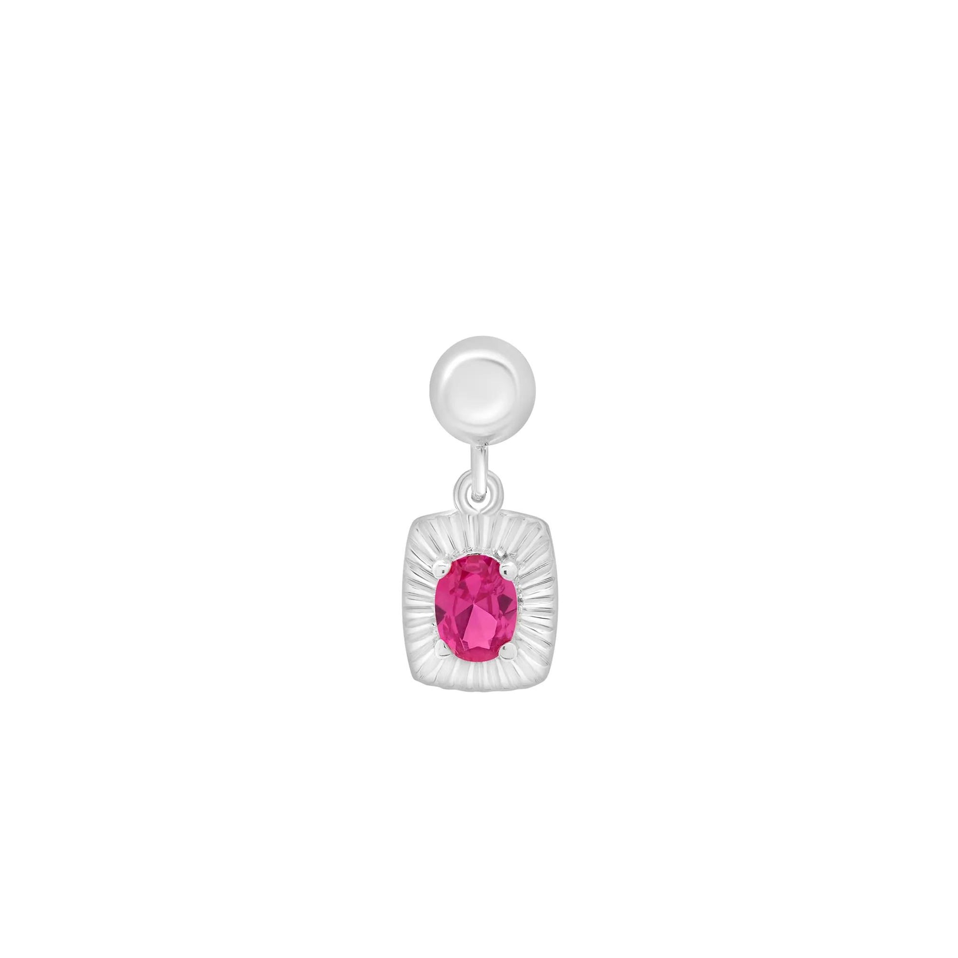 Lab-Created Ruby Medallion Birthstone Bead Charm .925 Sterling Silver White Size 13.00mm