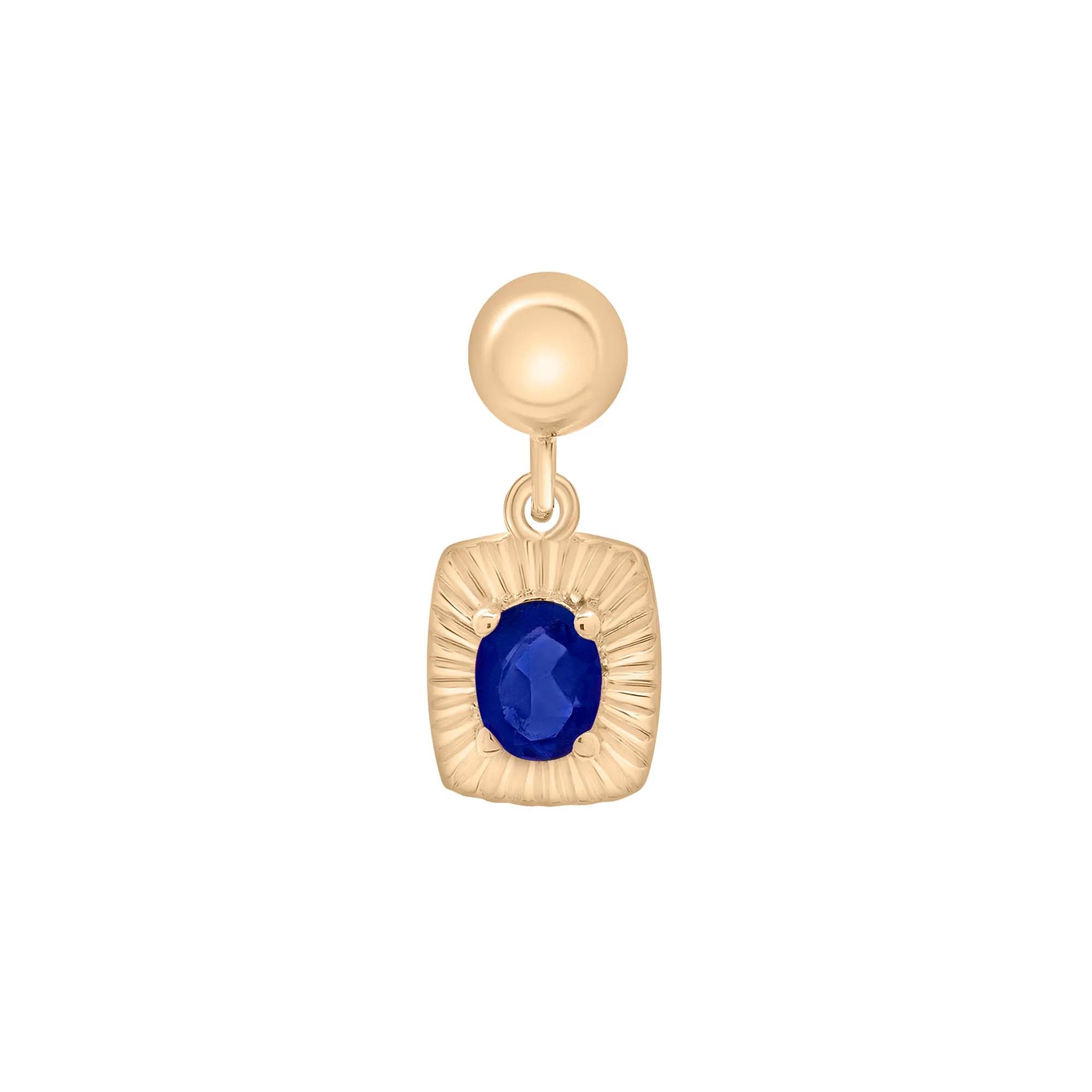 Lab-Created Blue Sapphire Medallion Birthstone Bead Charm Vermeil Yellow Size 13.00mm
