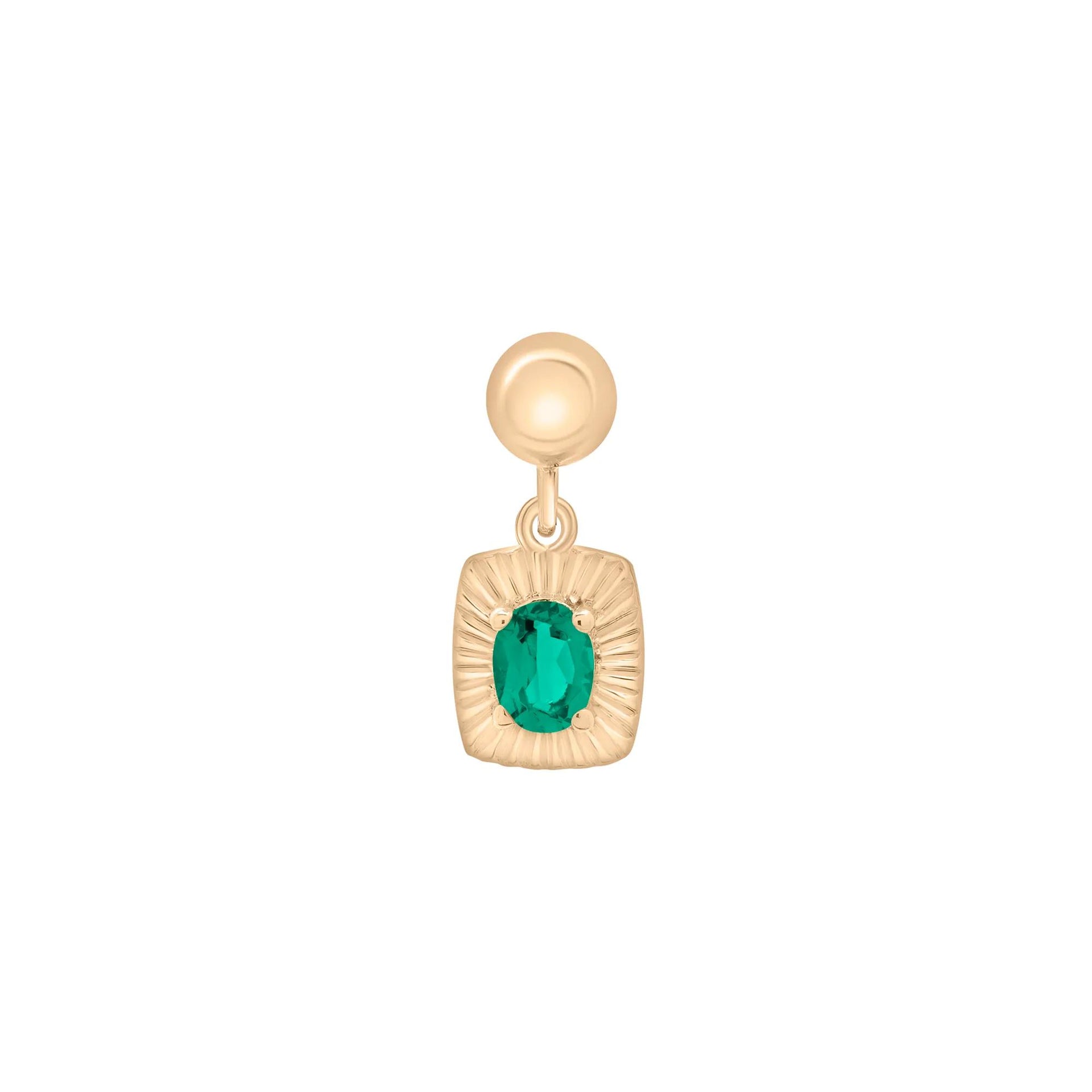 Lab-Created Emerald Medallion Birthstone Bead Charm Vermeil Yellow Size 13.00mm