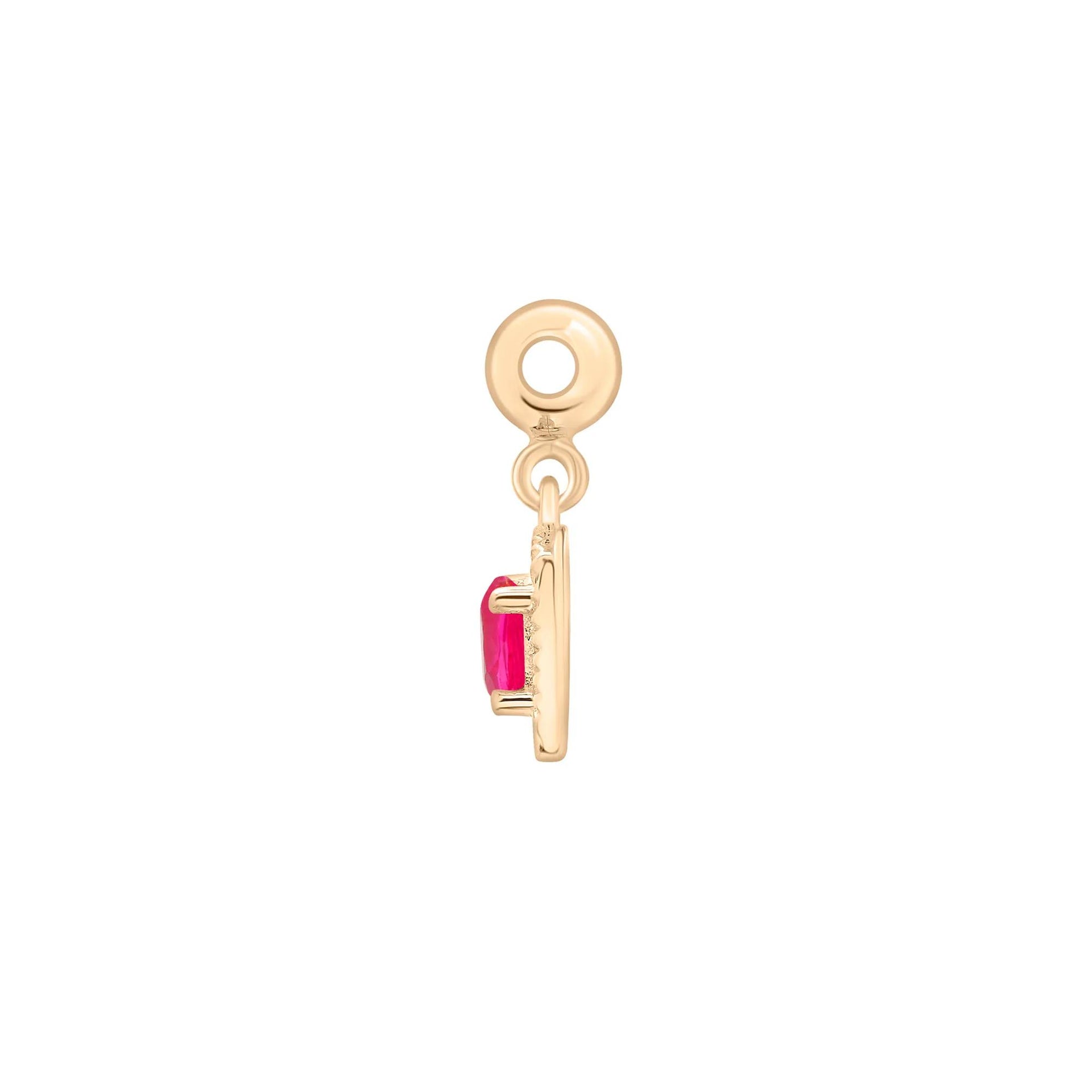 Lab-Created Ruby Medallion Birthstone Bead Charm Vermeil Yellow Size 13.00mm