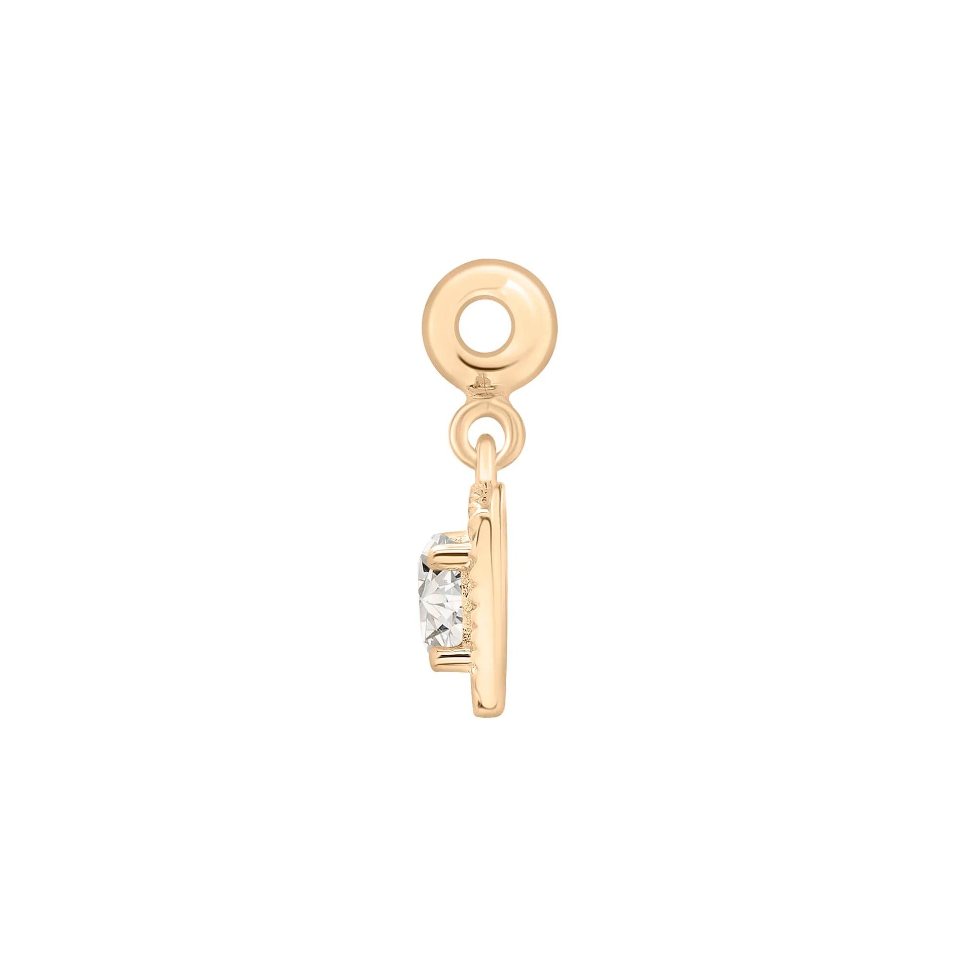 Lab-Created White Sapphire Medallion Birthstone Bead Charm Vermeil Yellow Size 13.00mm