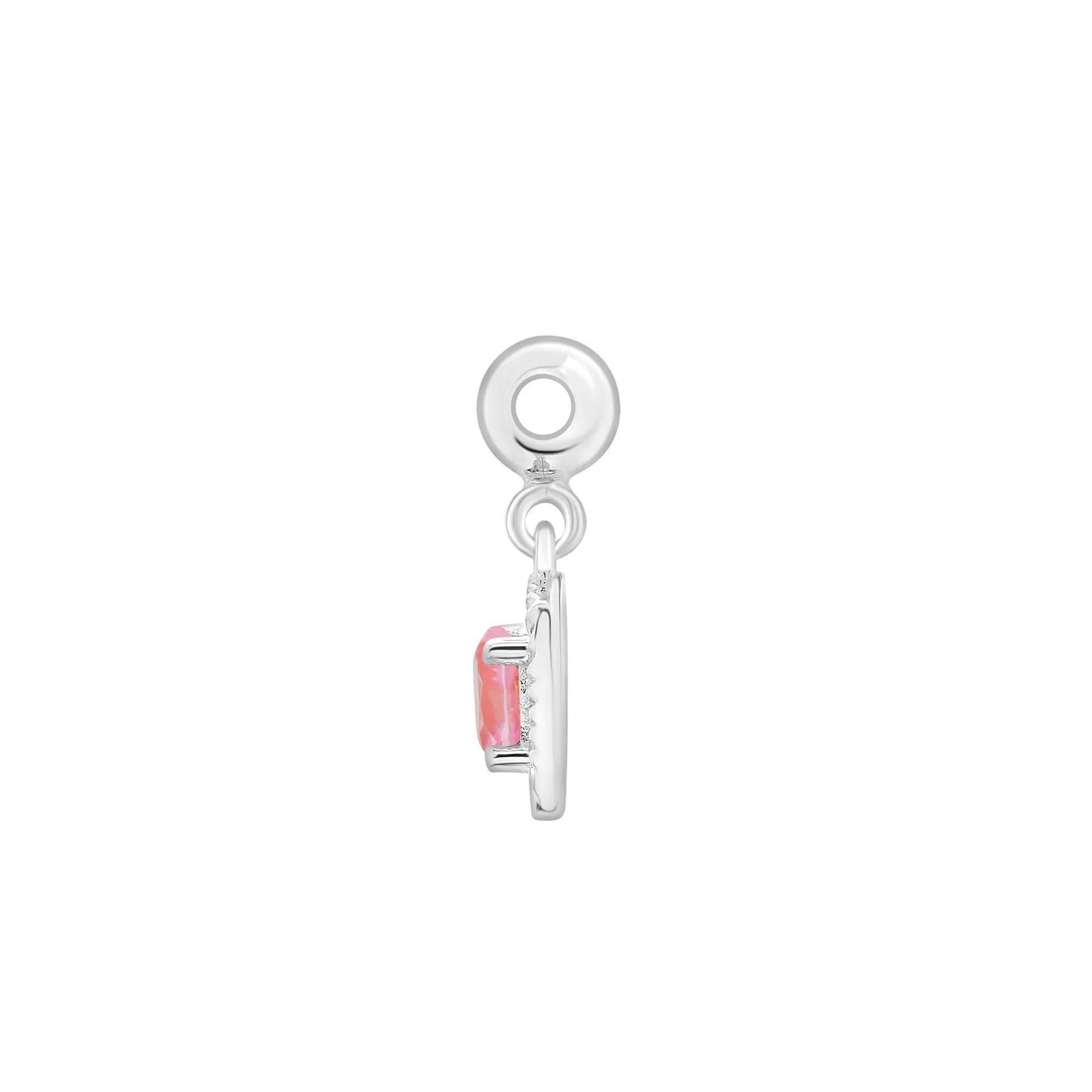 Lab-Created Pink Sapphire Medallion Birthstone Bead Charm .925 Sterling Silver White Size 13.00mm