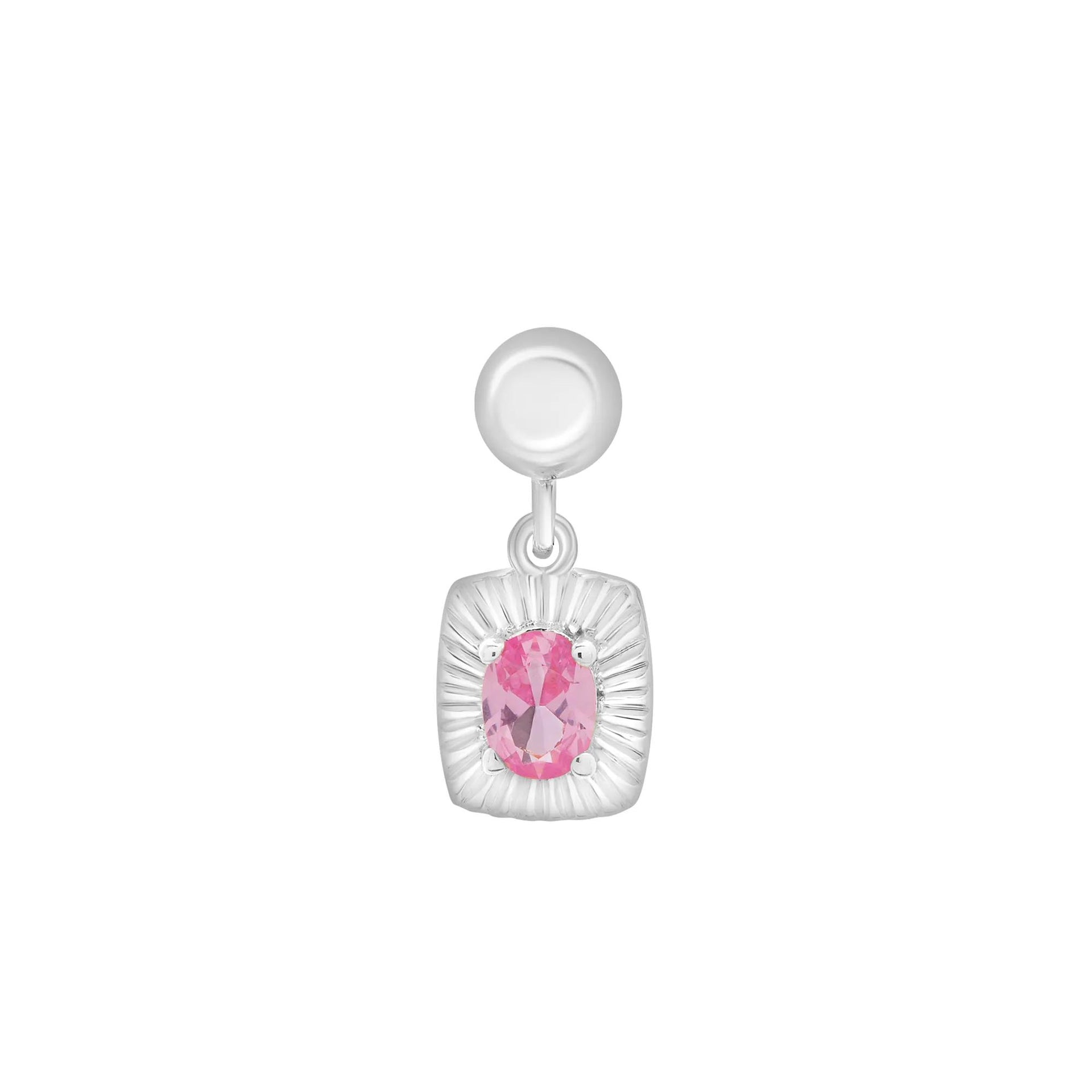 Lab-Created Pink Sapphire Medallion Birthstone Bead Charm .925 Sterling Silver White Size 13.00mm