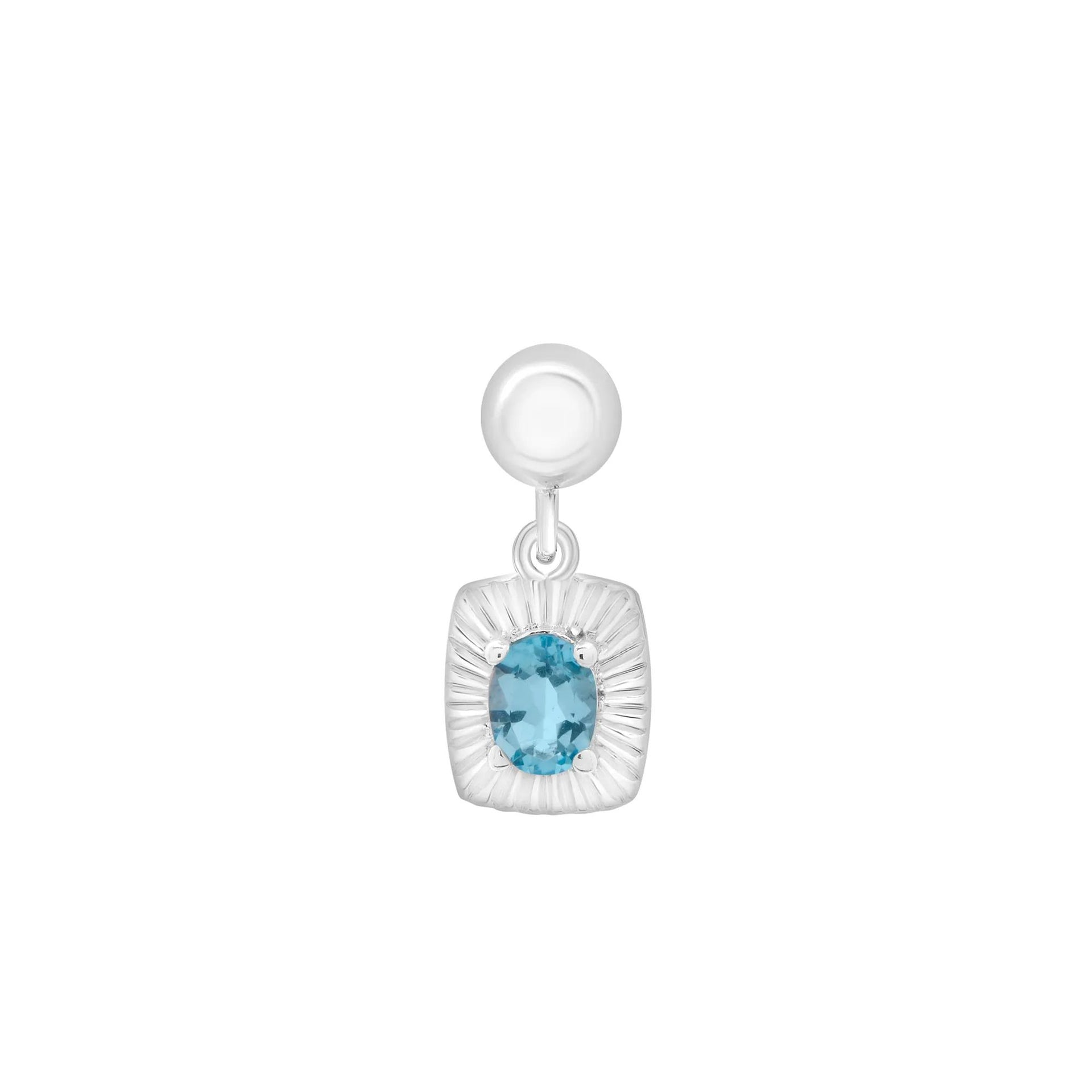 Blue Topaz Medallion Birthstone Bead Charm .925 Sterling Silver White Size 13.00mm