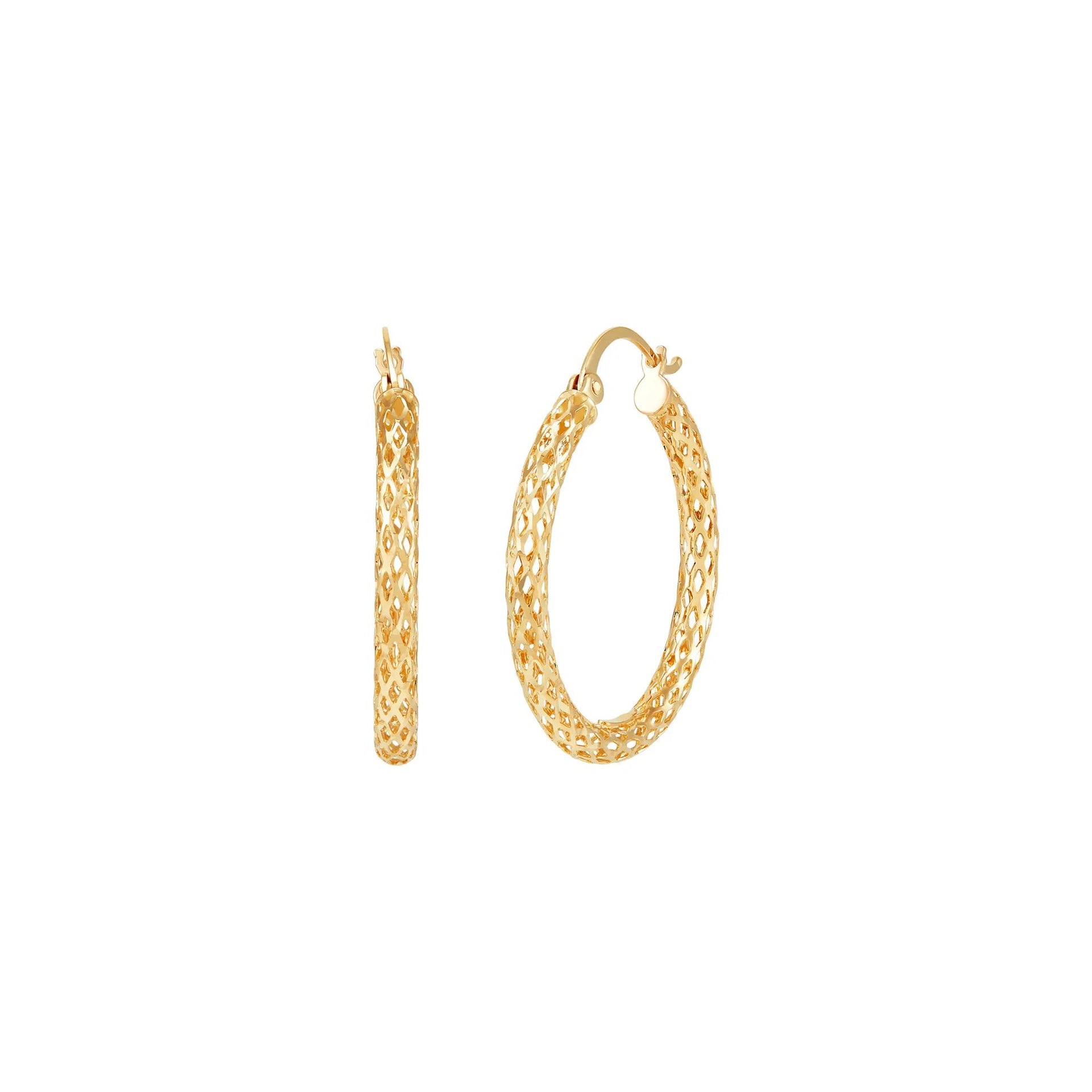Mesh Tube Hoop Earrings 14K Yellow Gold Size 28.00mm