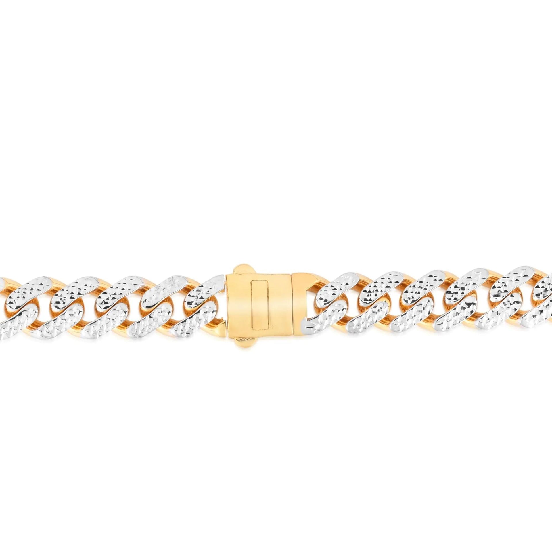 Miami Cuban Diamond-Cut Chain Necklace 14K White and Yellow Gold Size 22"