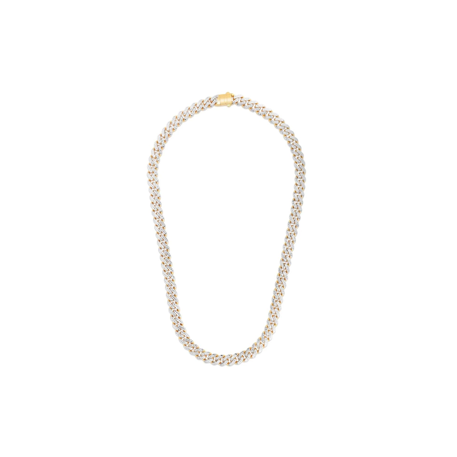 Miami Cuban Diamond-Cut Chain Necklace 14K White and Yellow Gold Size 22"
