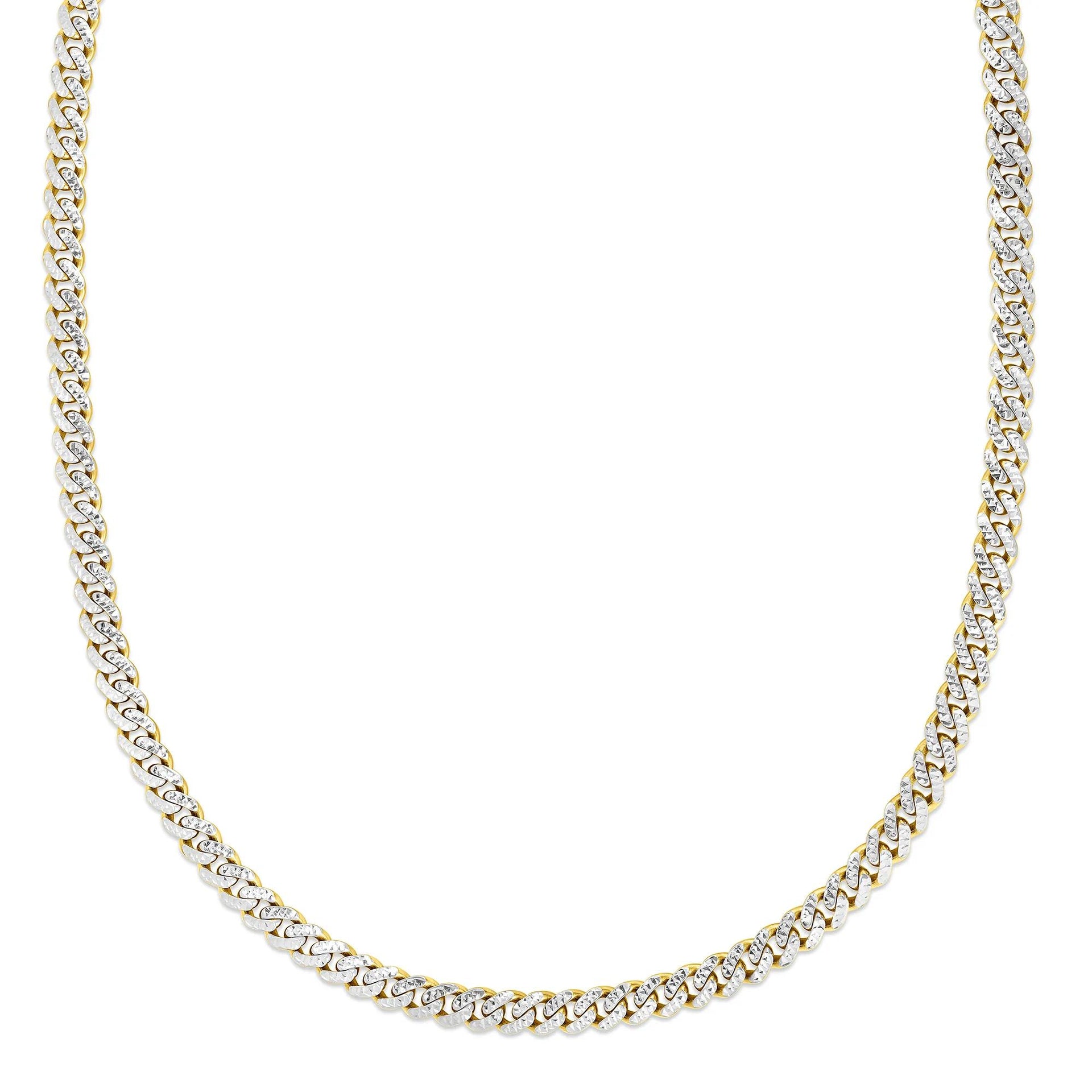 Miami Cuban Pave Chain 14K Yellow and White Gold Necklace Size 24"
