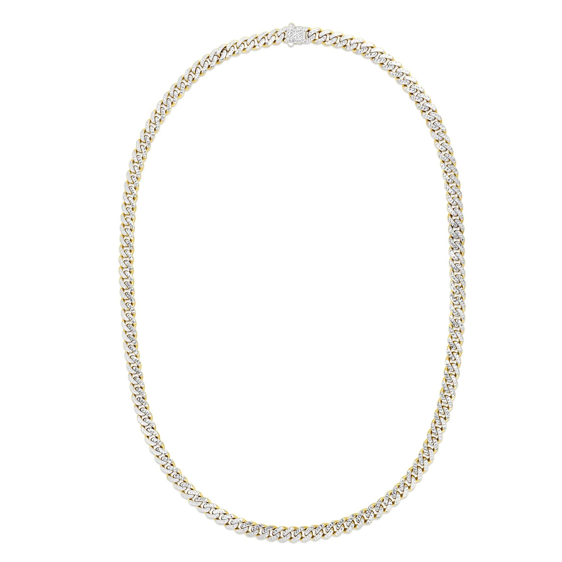 Miami Cuban Pave Chain 14K Yellow and White Gold Necklace Size 24"