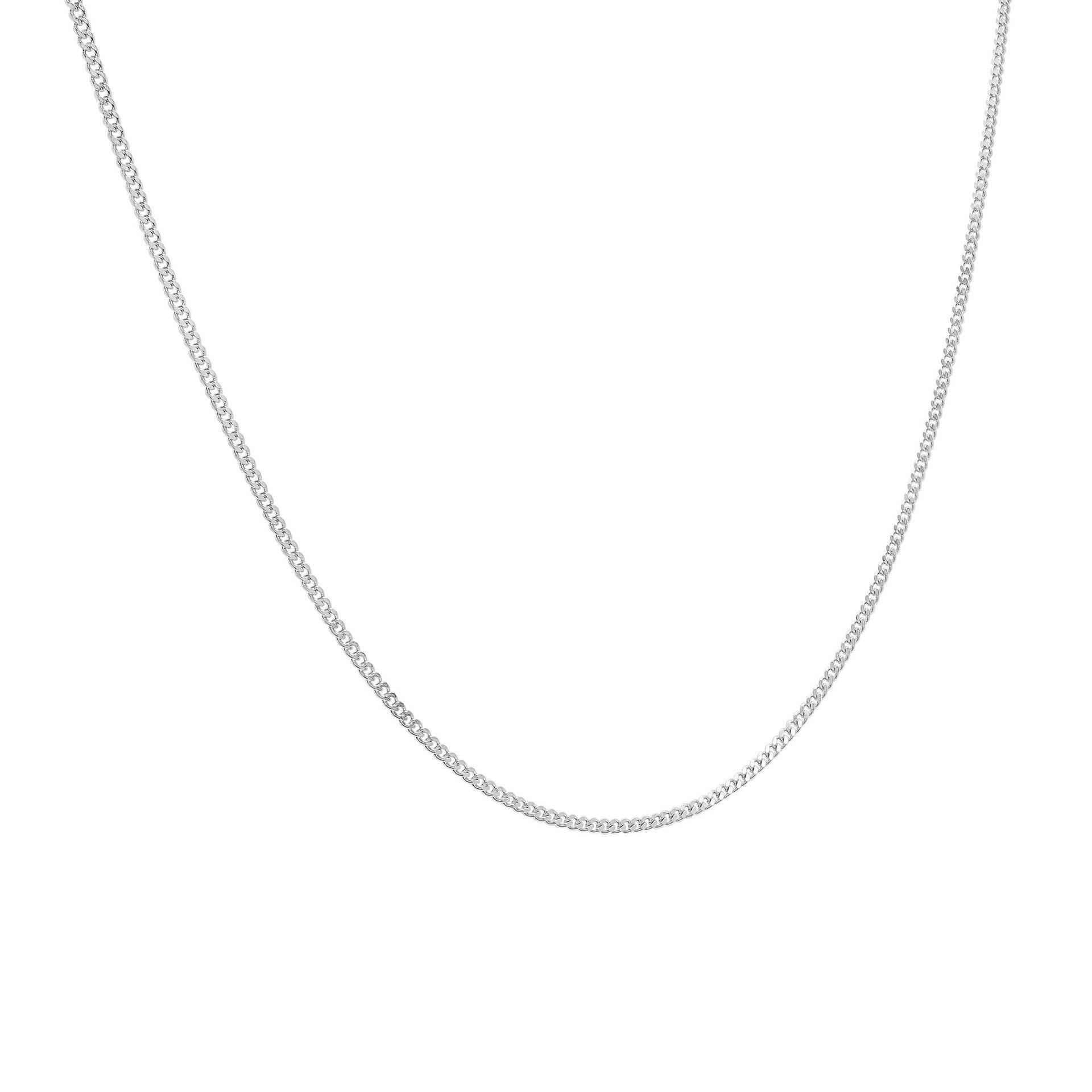 Mini Curb Chain Charm Necklace .925 Sterling Silver 22" White Size 1.00mm