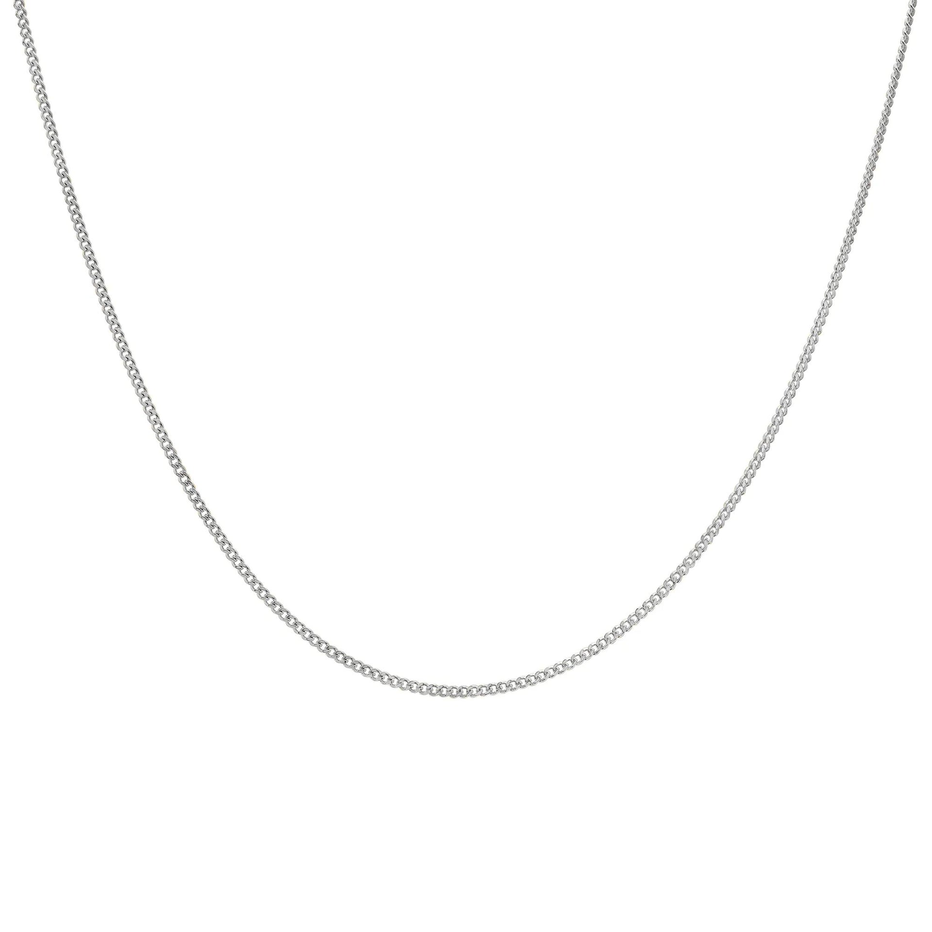 Mini Curb Chain Charm Necklace .925 Sterling Silver 22" White Size 1.00mm