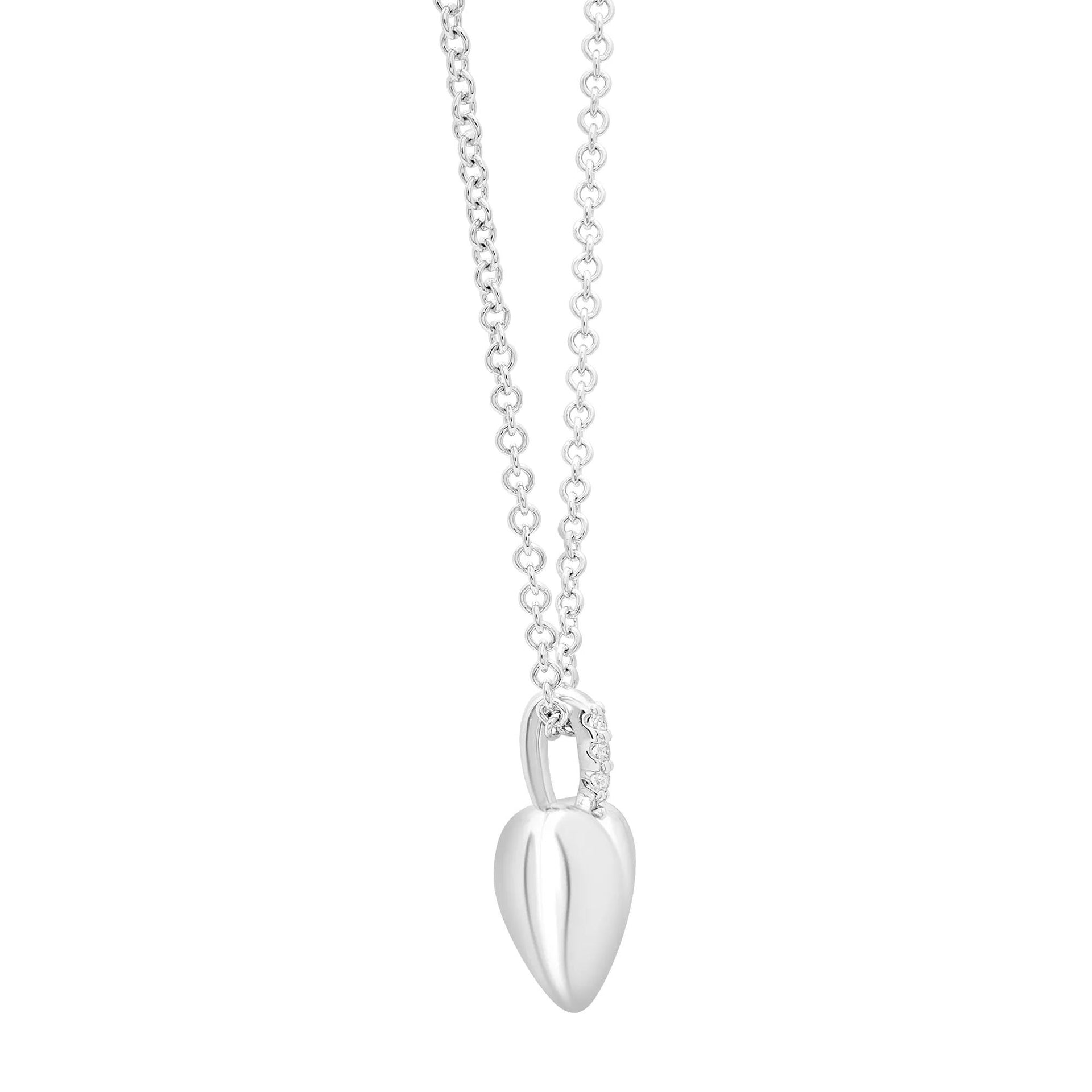 Mini Puff Heart Diamond Accent Pendant Necklace .925 Sterling Silver White Size 18"