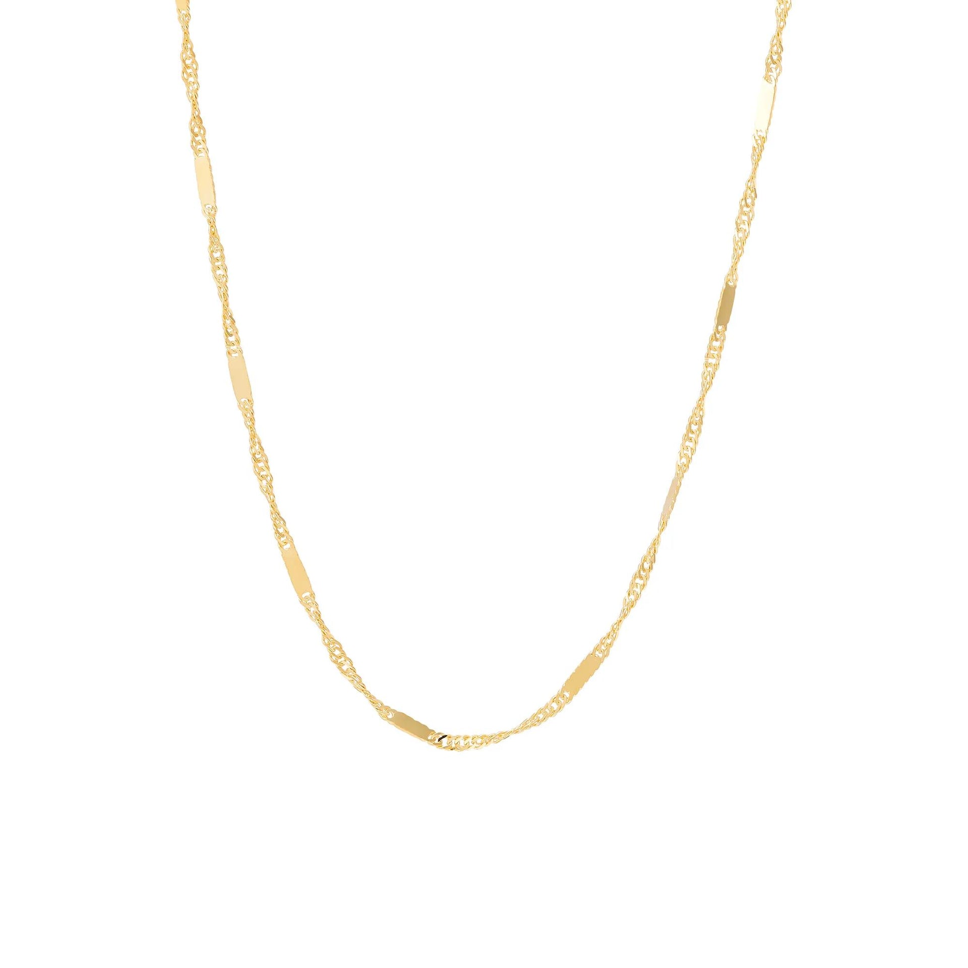 Mirrored Station Singapore Chain 14K Yellow Gold Necklace Size 18"