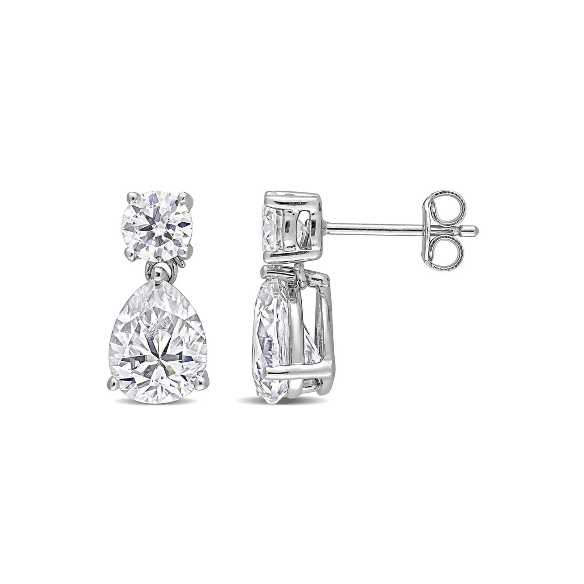 Moissanite Drop Earrings .925 Sterling Silver White Size 6.80mm