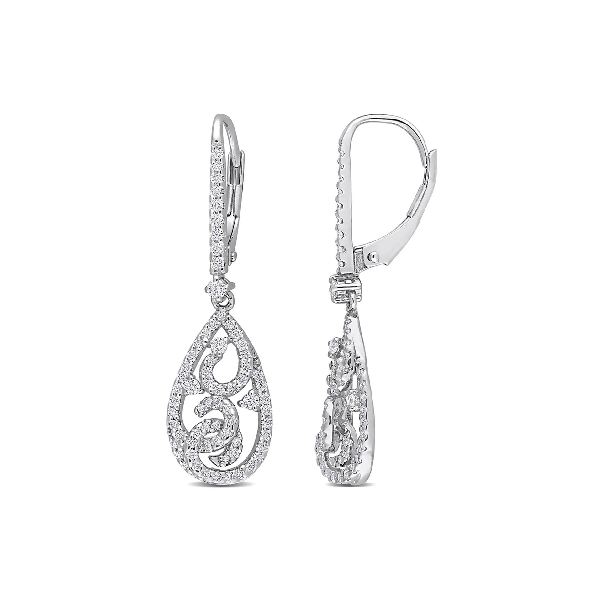 Moissanite Drop Earrings with Filigree .925 Sterling Silver (4/5 CT. Dew) White Size 9.90mm
