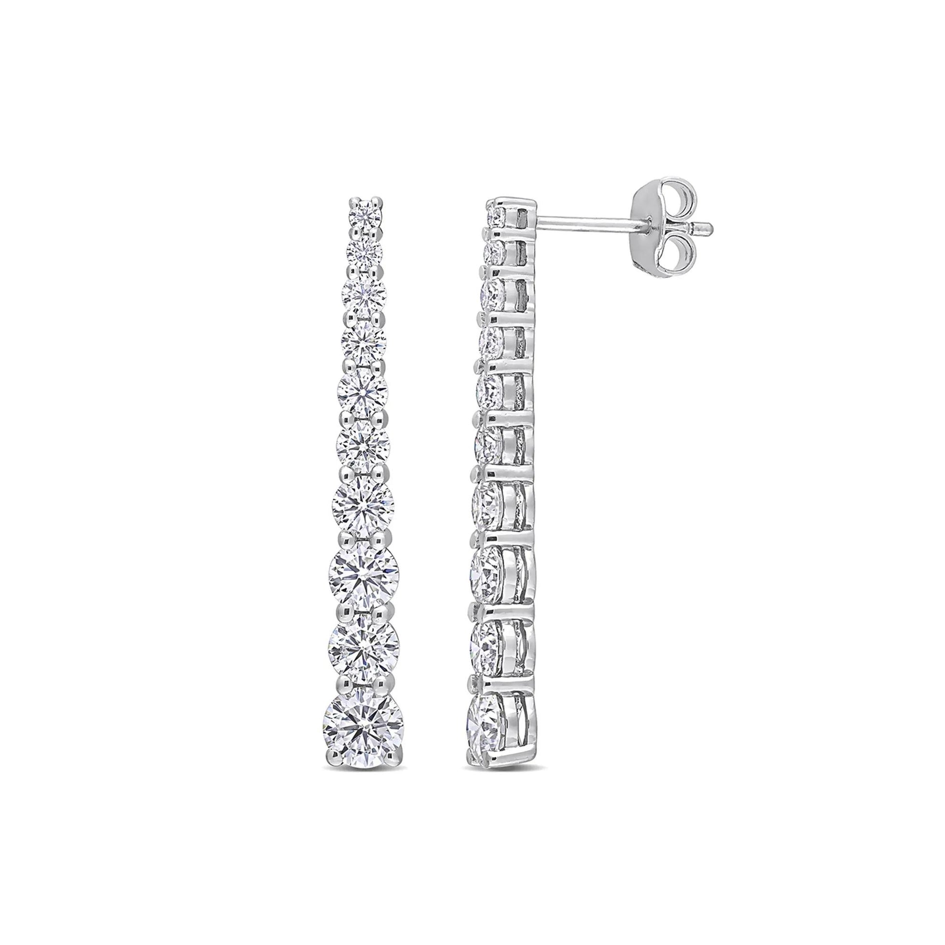 Moissanite Linear Earrings .925 Sterling Silver (2 3/4 CT. Dew) White Size 4.60mm
