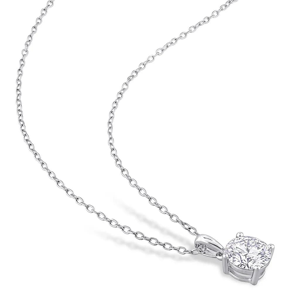 Moissanite Solitaire Pendant Necklace .925 Sterling Silver (1 CT. Dew) White Size 18"
