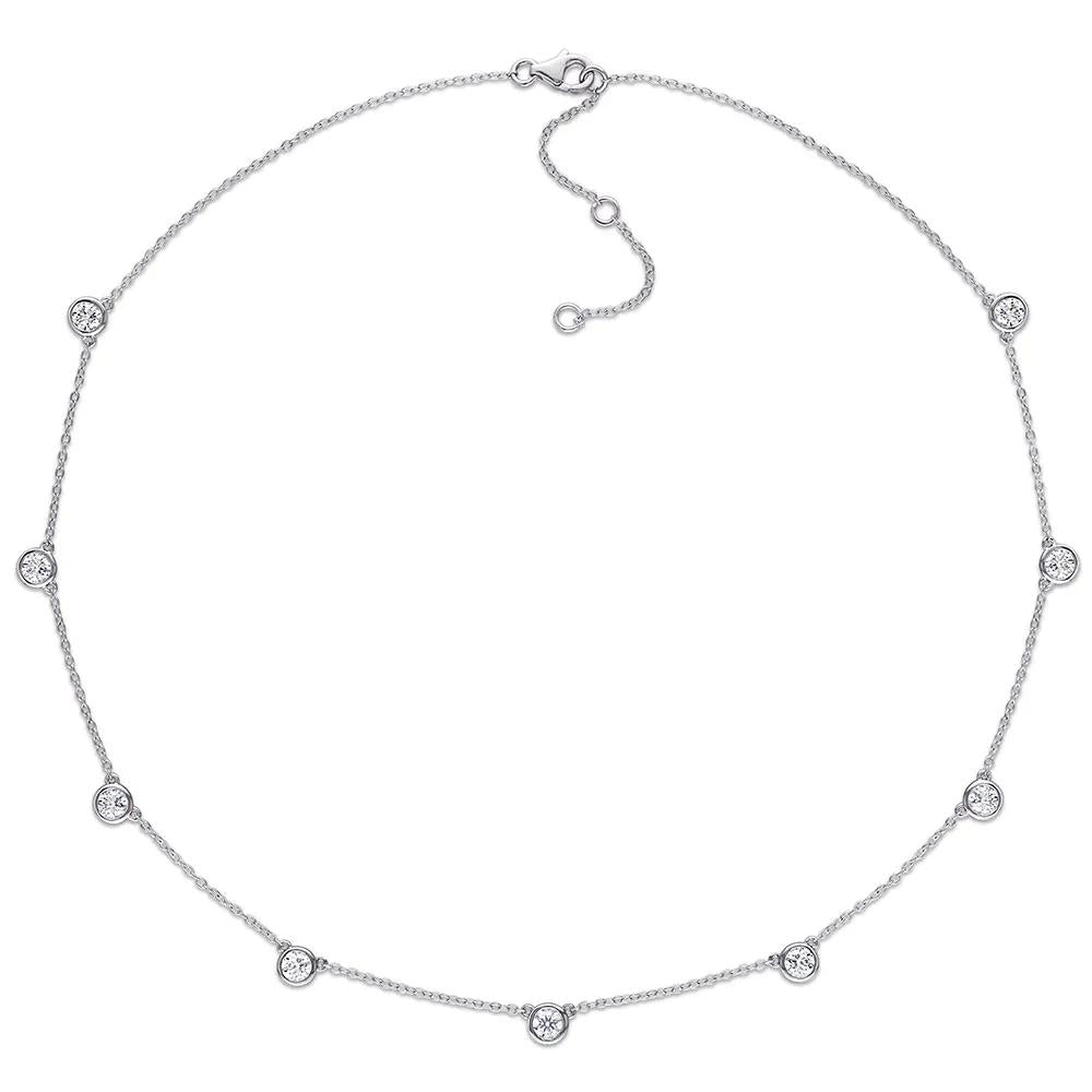 Moissanite Station Necklace .925 Sterling Silver (2 1/4 CT. Dew) White Size 16"