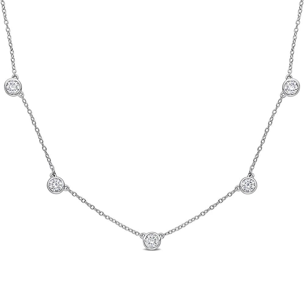 Moissanite Station Necklace .925 Sterling Silver (2 1/4 CT. Dew) White Size 16"