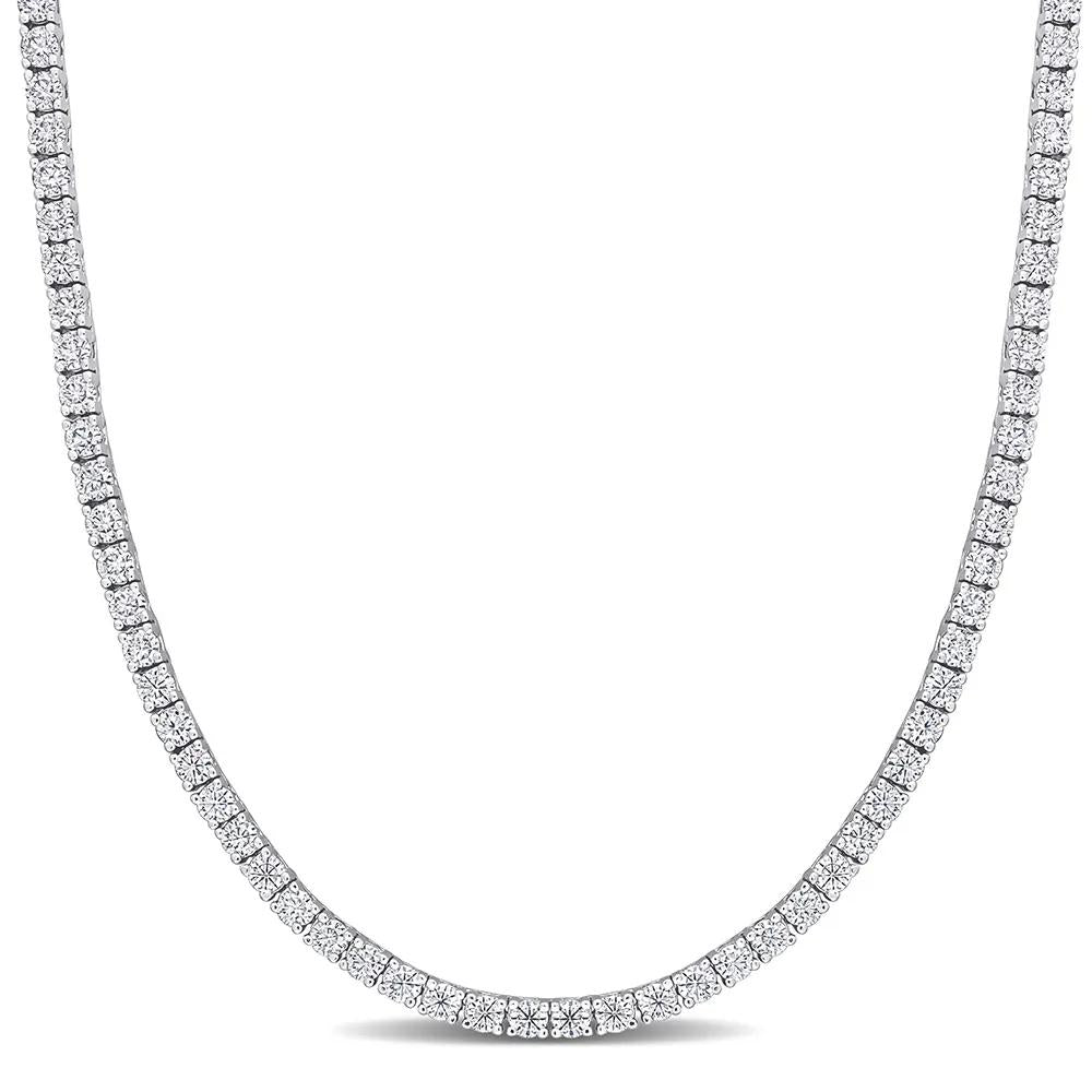 Moissanite Tennis Necklace .925 Sterling Silver (12 1/2 CT. Dew) White Size 17.5"