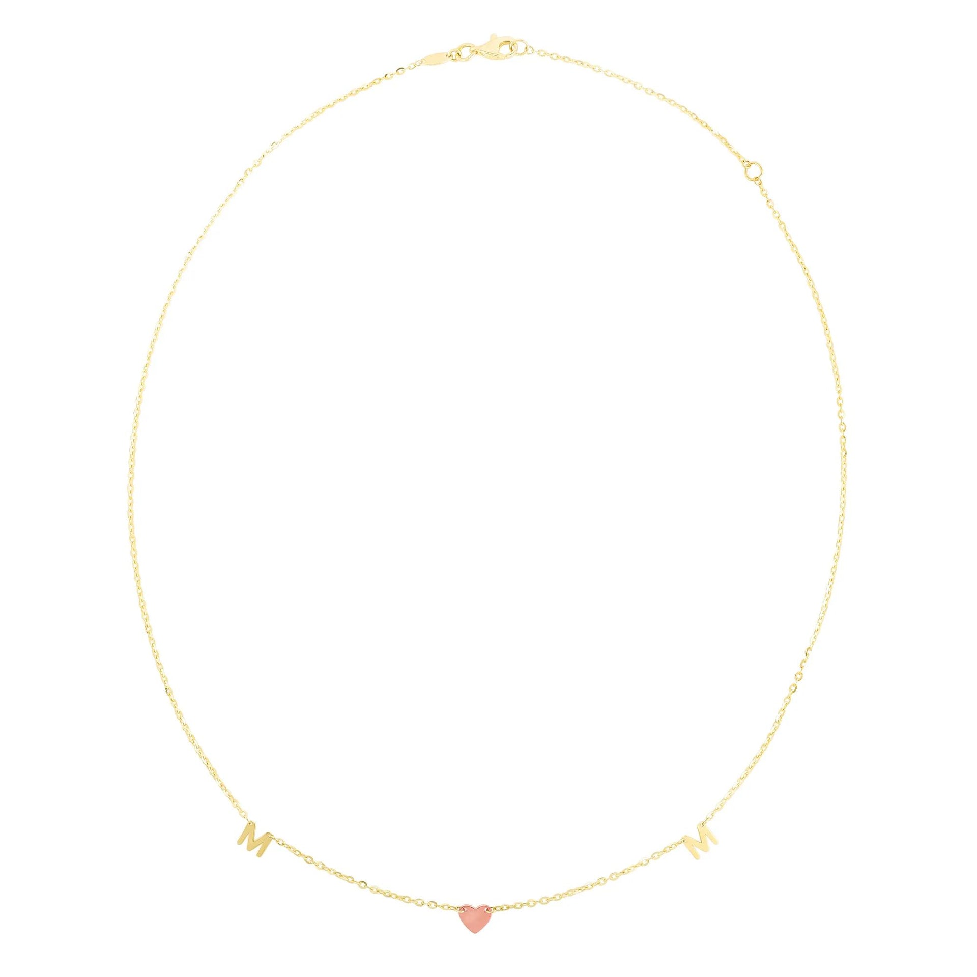 Mom Heart Necklace 14K Yellow and Rose Gold Size 18"