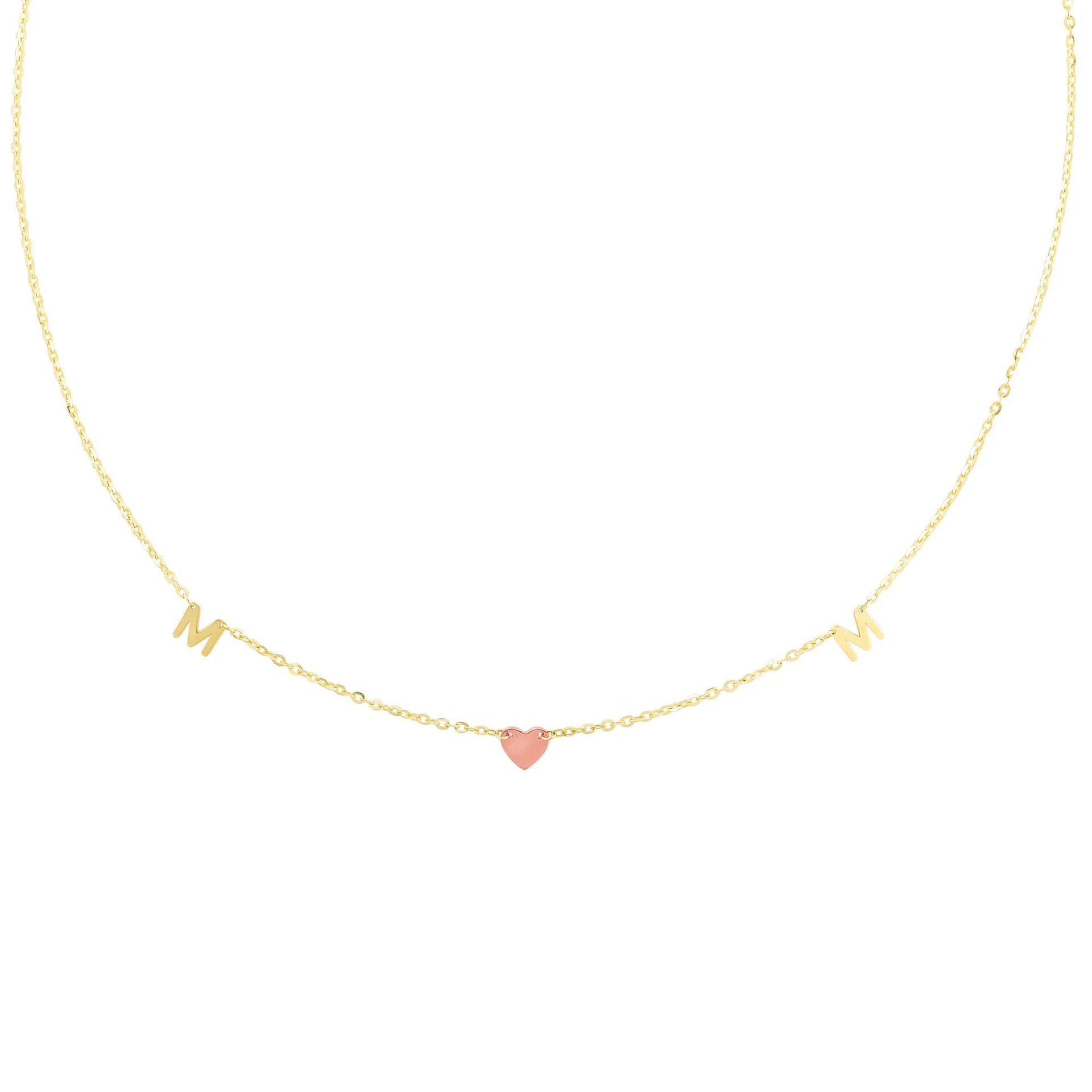 Mom Heart Necklace 14K Yellow and Rose Gold Size 18"