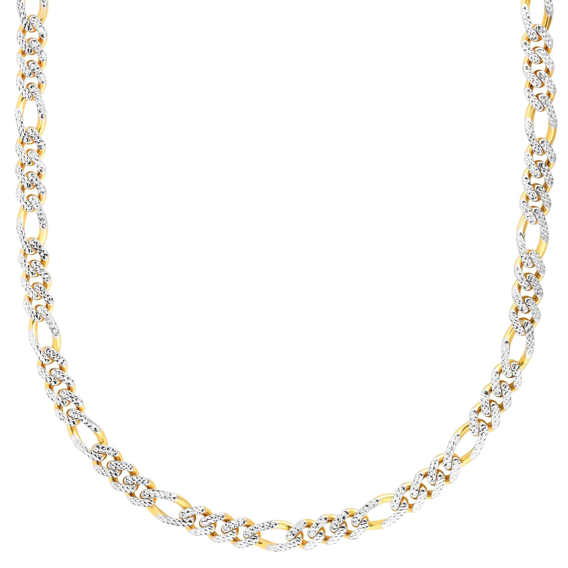 Monaco Figaro Pave Chain 14K Yellow and White Gold Necklace Size 22"