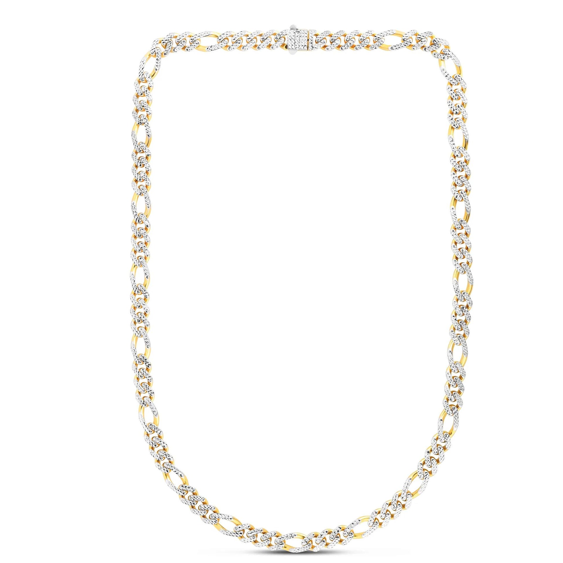 Monaco Figaro Pave Chain 14K Yellow and White Gold Necklace Size 22"