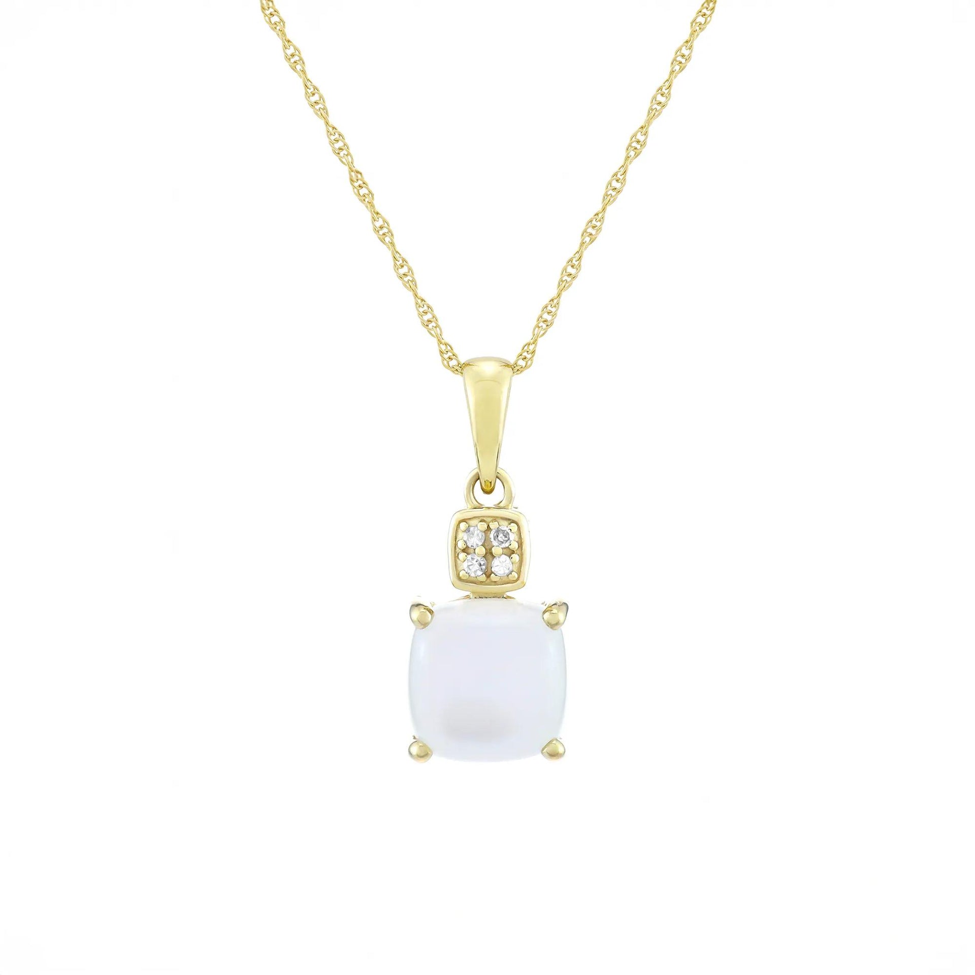 Moonstone & Diamond Accent Pendant Necklace 10K Yellow Gold Size 18"