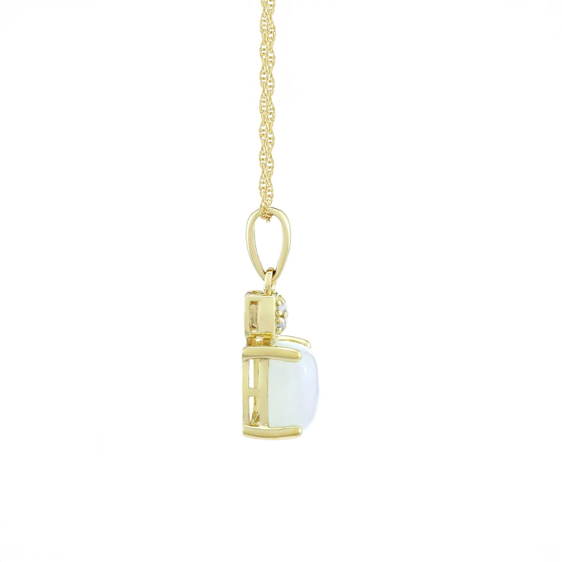 Moonstone & Diamond Accent Pendant Necklace 10K Yellow Gold Size 18"