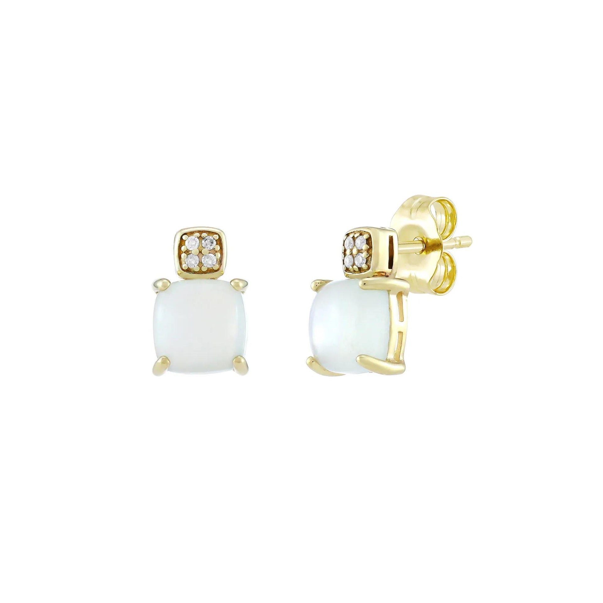 Moonstone & Diamond Accent Stud Earrings 10K Yellow Gold Size 6.00mm