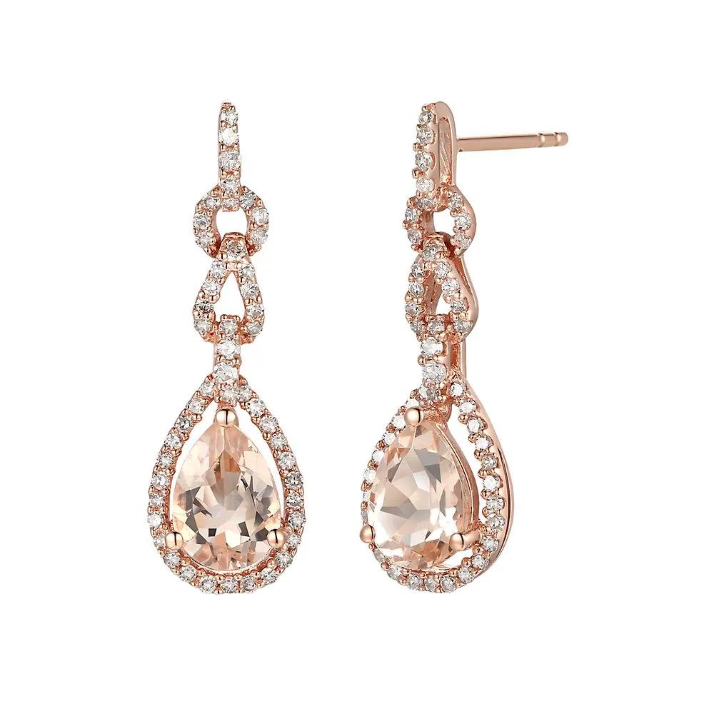 1/3 CT. Tw. Morganite & Diamond Drop Earrings 10K Rose Gold