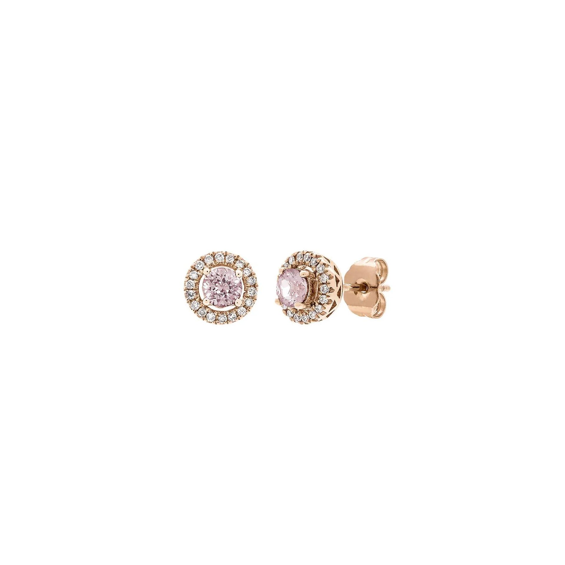 1/7 CT. Tw. Morganite & Diamond Halo Stud Earrings 10K Rose Gold Size 7.00mm