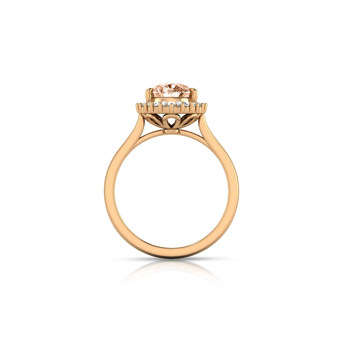 1/5 CT. Tw. Morganite & Diamond Halo Ring 10K Rose Gold Round Brilliant Cut Size 6