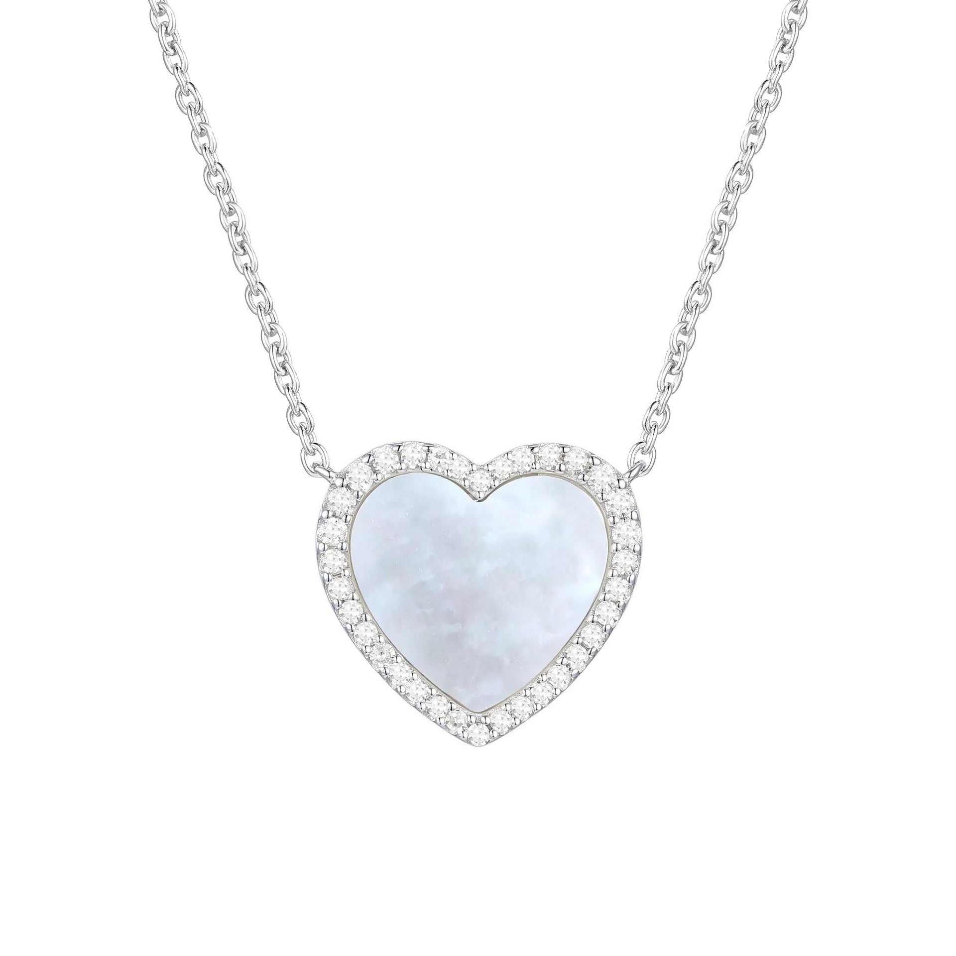 1/5 CT. Tw. Mother of Pearl and Diamond Necklace .925 Sterling Silver White Size 17"