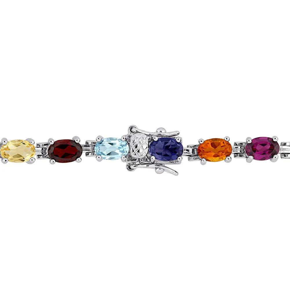 Multi-Gemstone Rainbow Bracelet .925 Sterling Silver White Size 4.70mm
