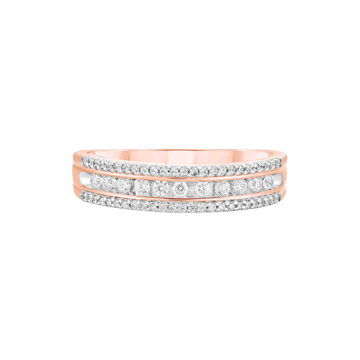 1/4 CT. Tw. Multi-Row Diamond Wedding Band Ring 10K Rose Gold Round Brilliant Cut Size 8 4mm