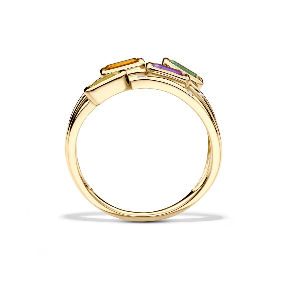 Multi-Row Gemstone and Diamond Accent Ring 14K Yellow Gold Size 6 2mm