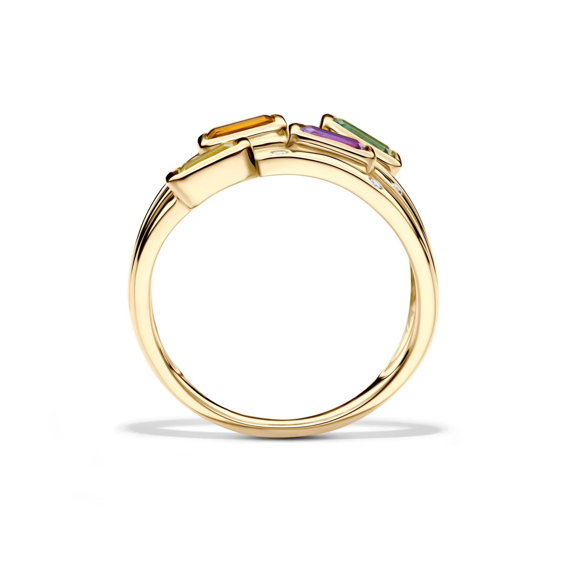 Multi-Row Gemstone and Diamond Accent Ring 14K Yellow Gold Size 8.5 2mm