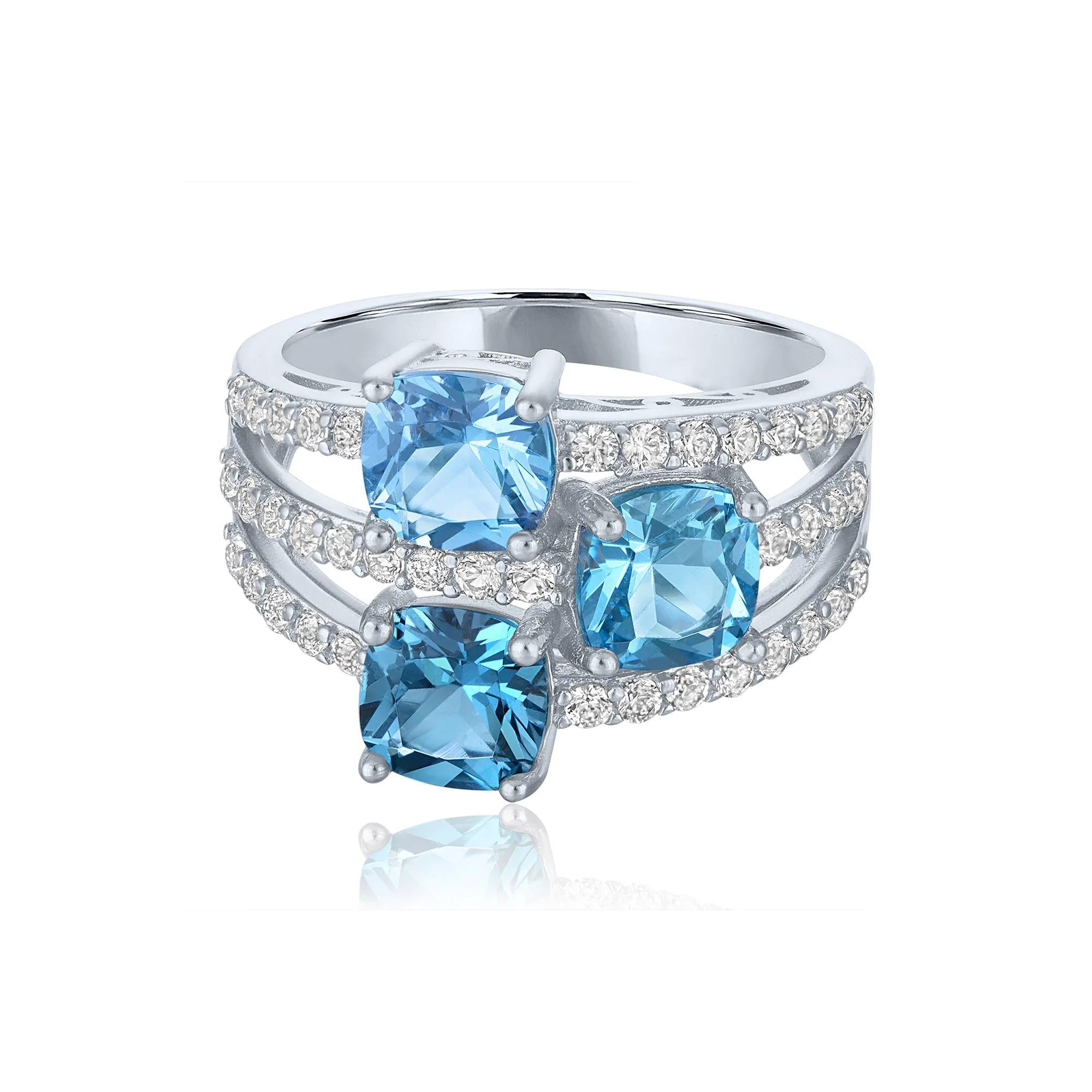 Multi-Shade Blue Topaz & Lab-Created White Sapphire Layered Ring