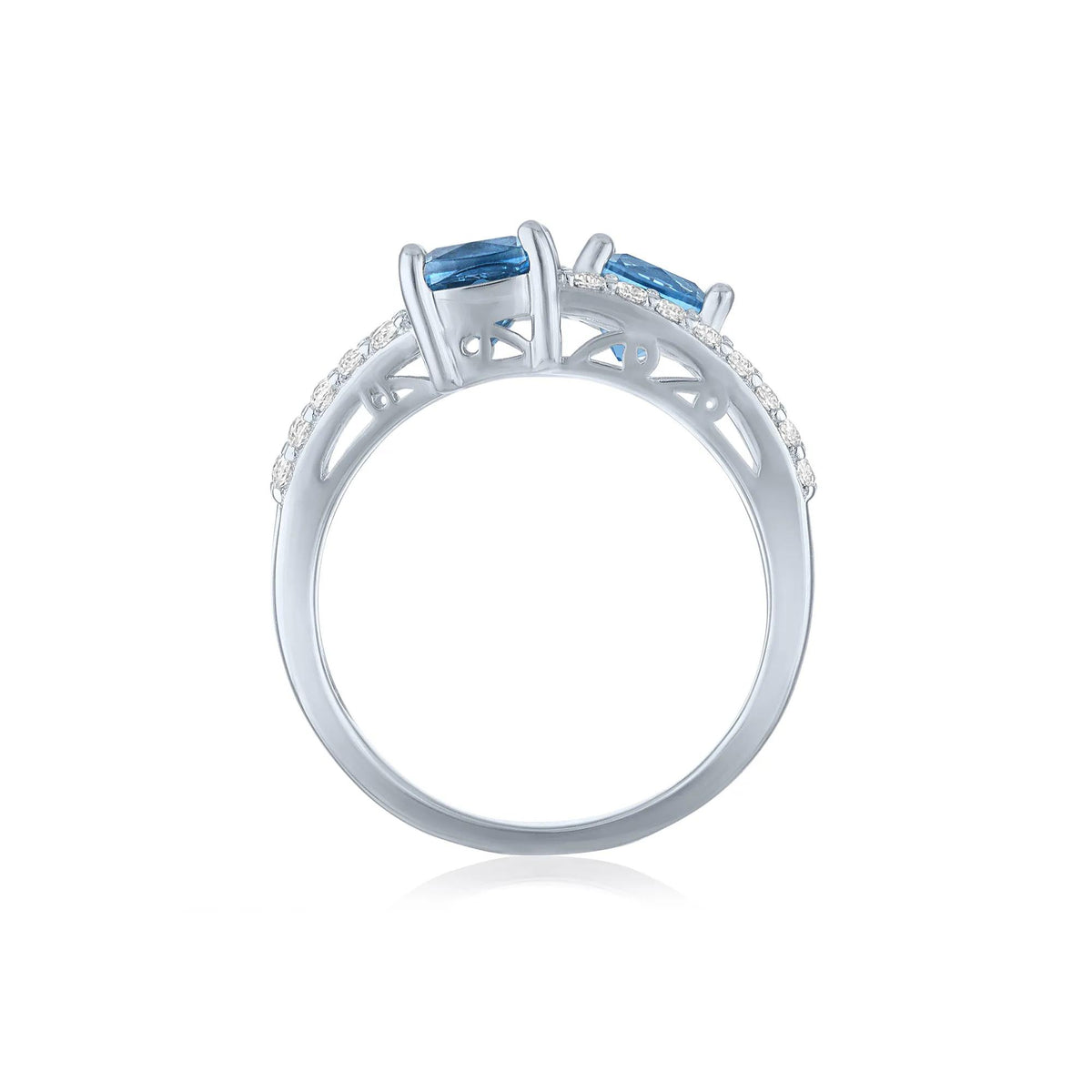 Multi-Shade Blue Topaz & Lab-Created White Sapphire Layered Ring .925 Sterling Silver Size 6.5 1mm