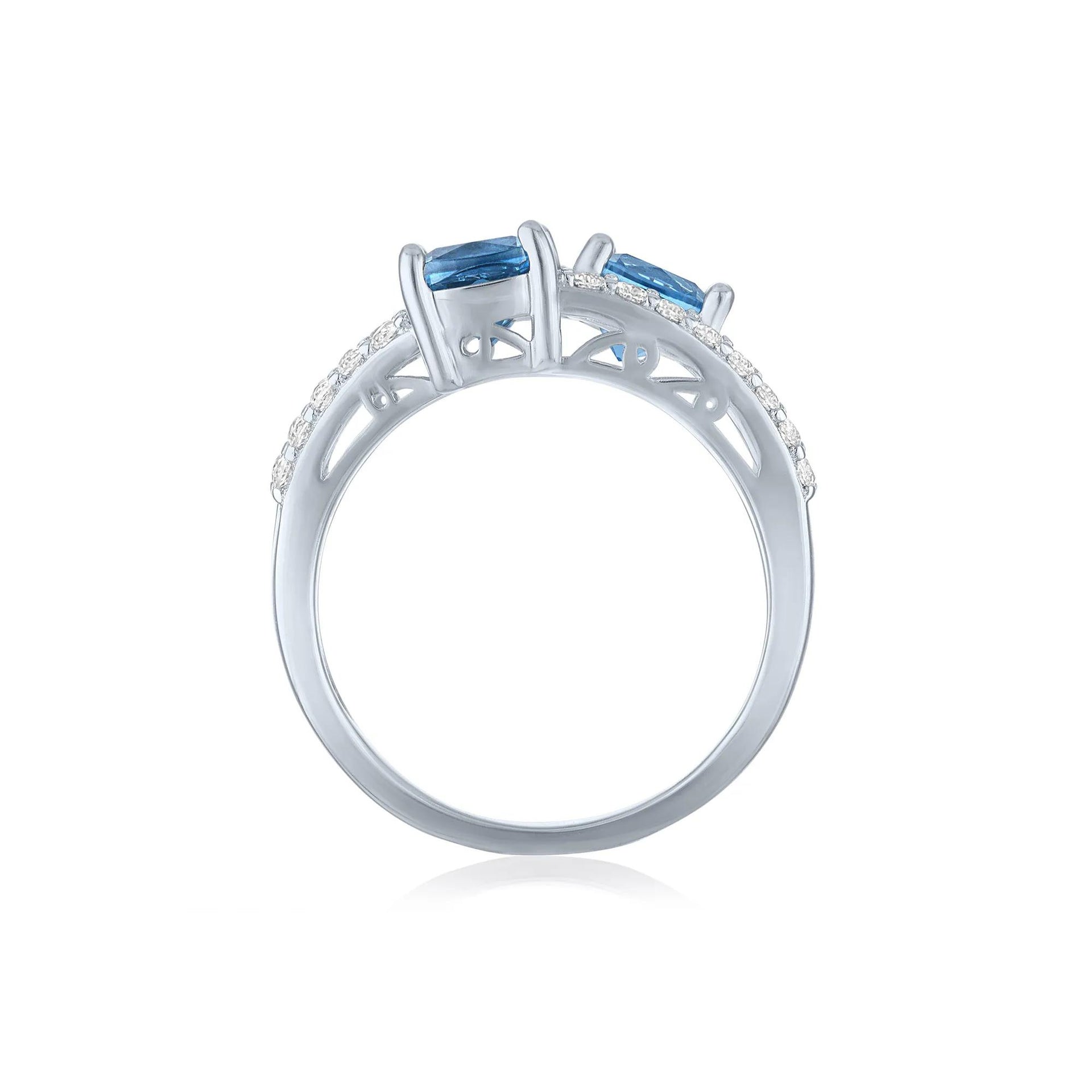 Multi-Shade Blue Topaz & Lab-Created White Sapphire Layered Ring .925 Sterling Silver Size 7.5 1mm