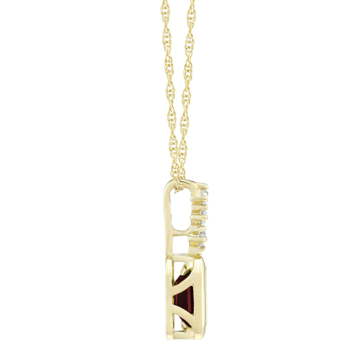 Garnet and Diamond Accent Pendant Necklace 10K Yellow Gold Size 18"