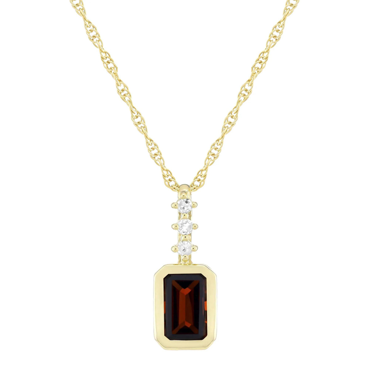 Garnet and Diamond Accent Pendant Necklace 10K Yellow Gold Size 18"