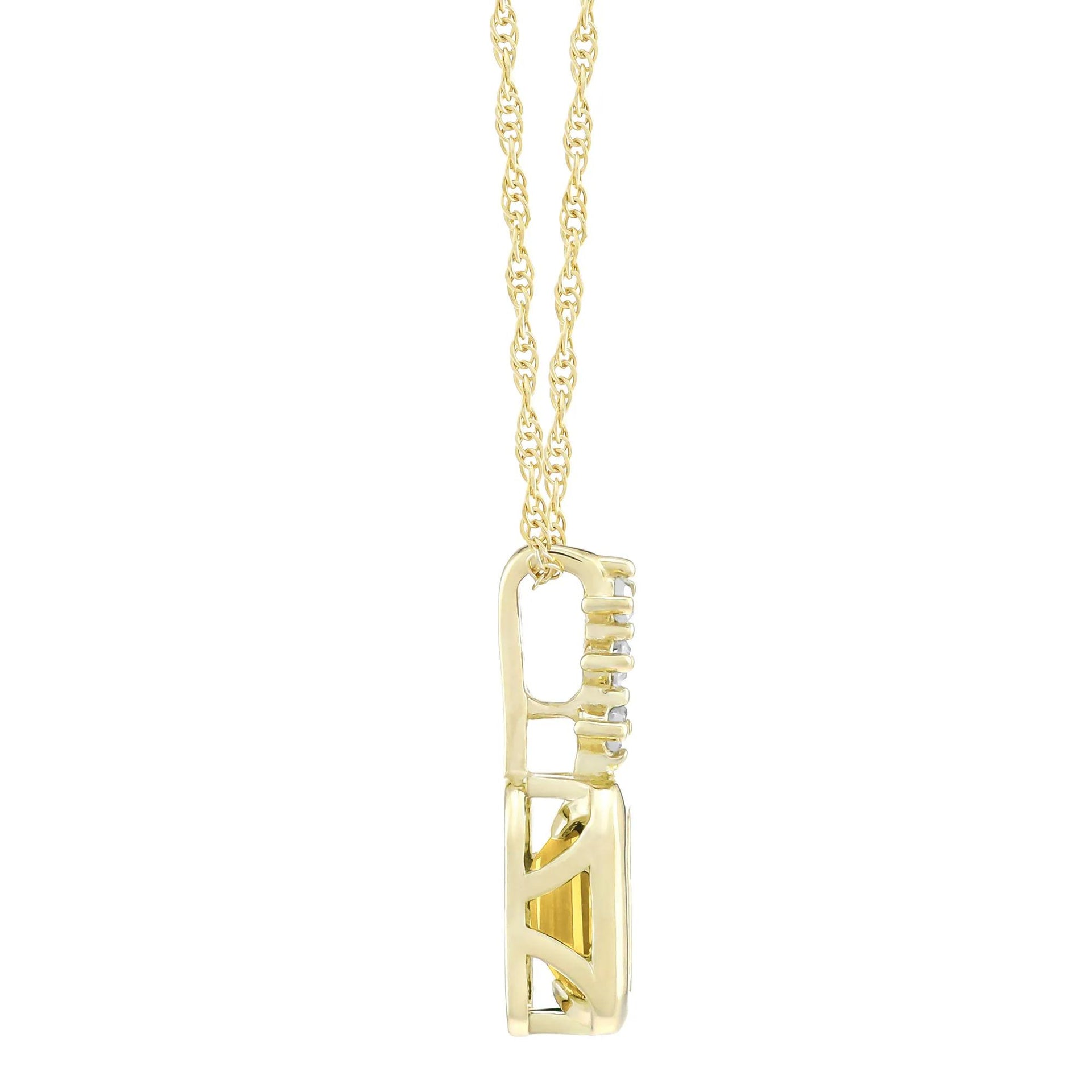Citrine and Diamond Accent Pendant Necklace 10K Yellow Gold Size 18"